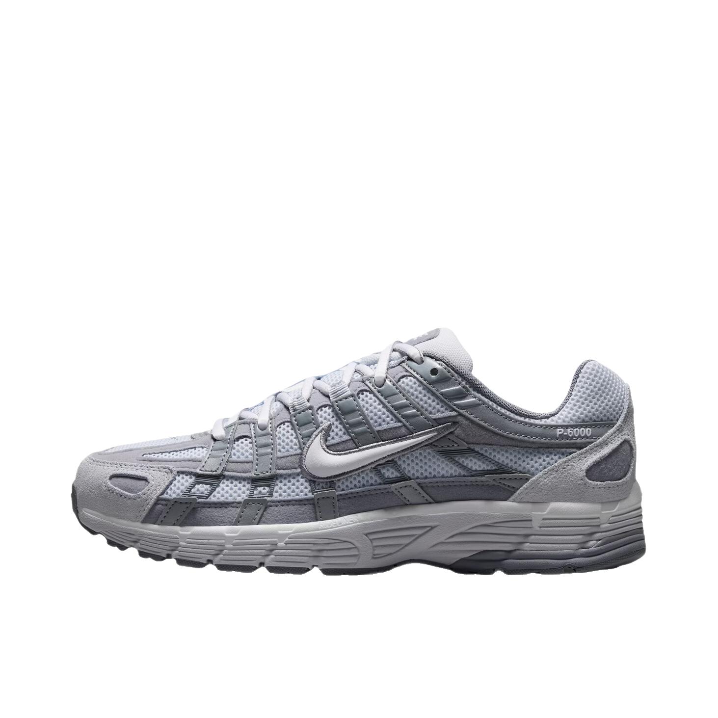 推荐商品：Nike P-6000 CNPT 运动休闲鞋 机能风跑鞋风舒适缓震防滑耐磨时尚潮流复古贴合网面支撑圆头 足球灰/隐形灰/白色