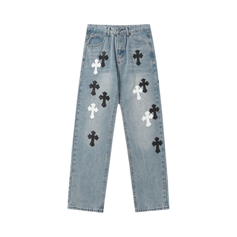 Chrome Hearts/克罗心 美式直筒刺绣牛仔裤 0493 浅蓝