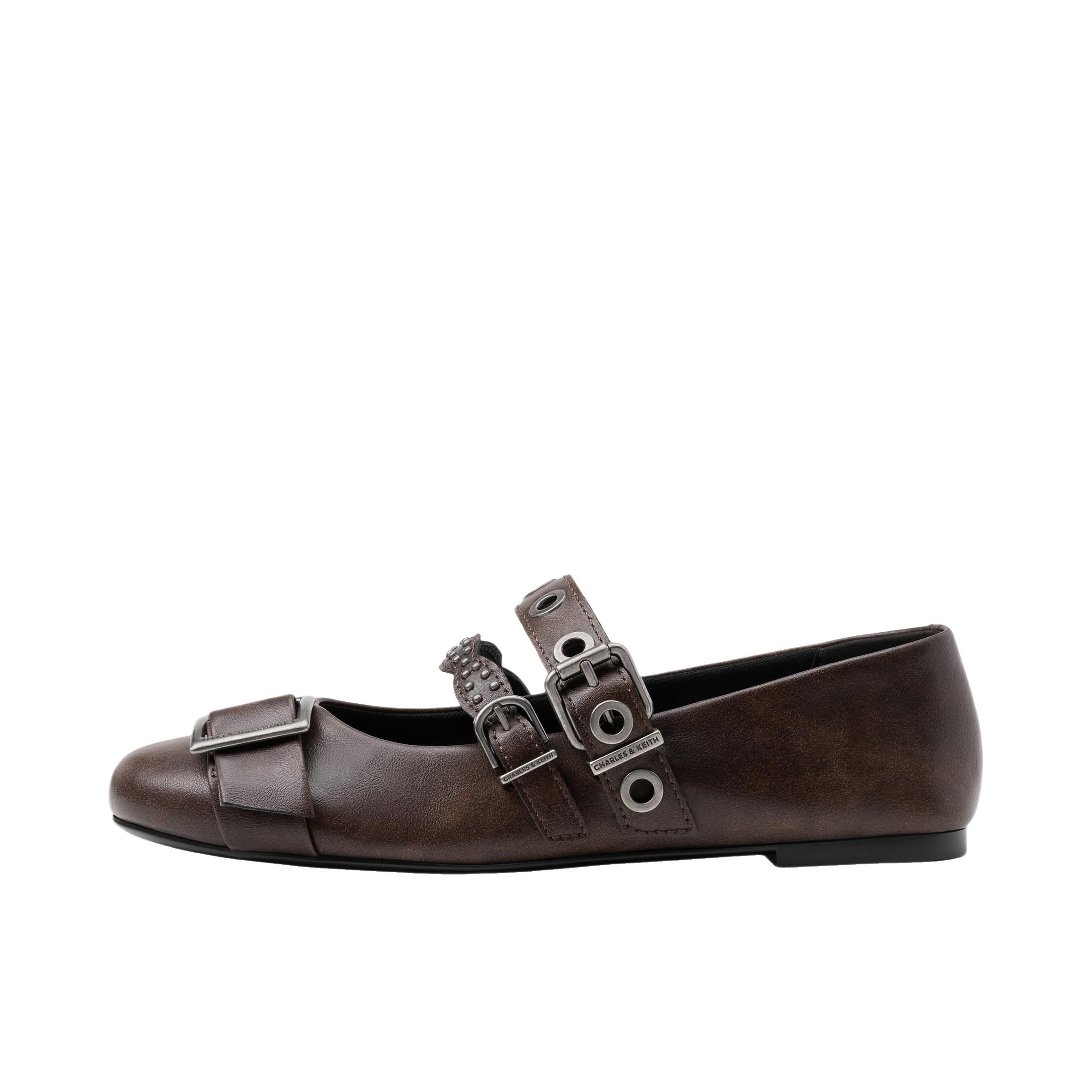 推荐商品：CHARLES&KEITH 单鞋 铆钉方扣 CK1-70920235 深棕色