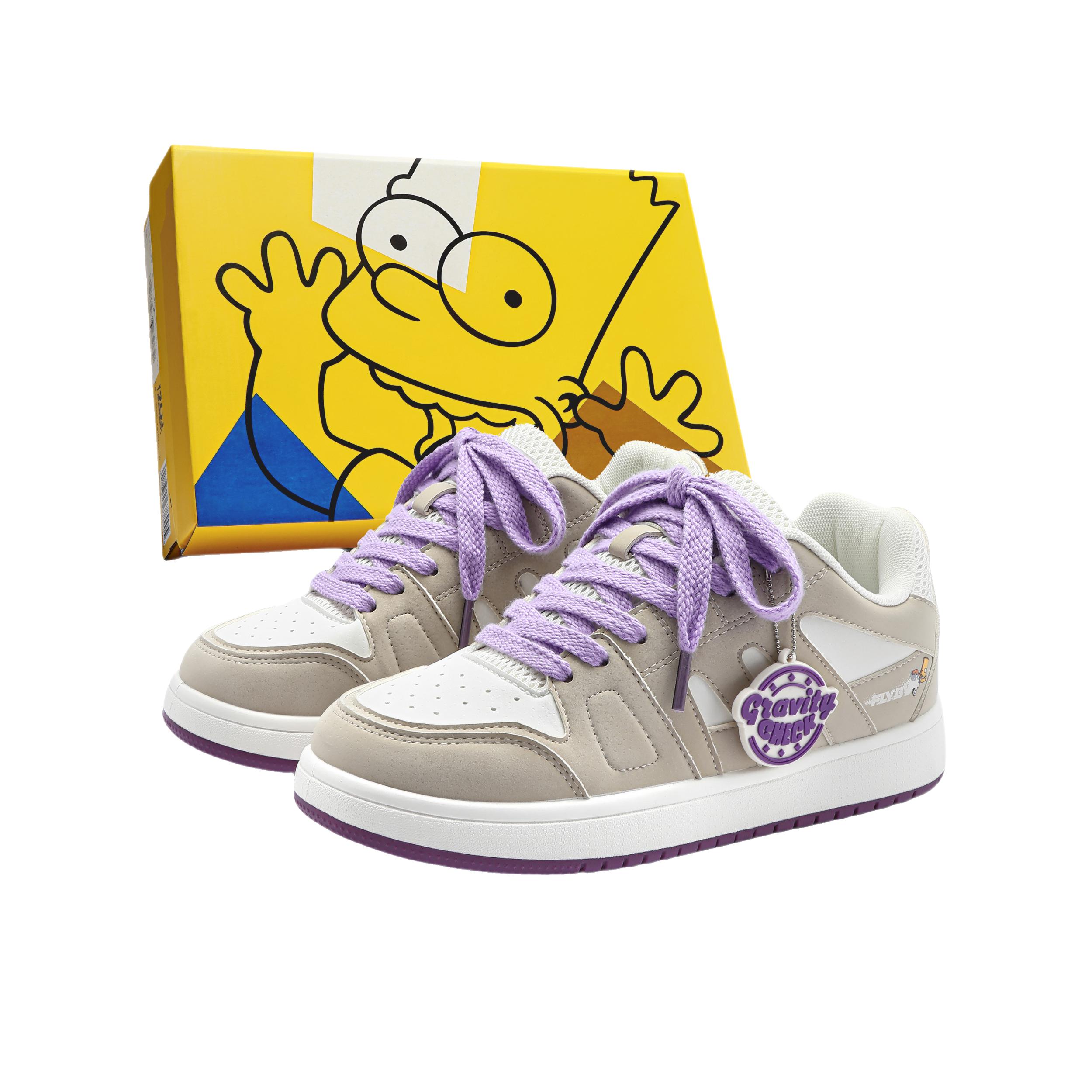 推荐商品：The Simpsons/辛普森一家 空军一号 板鞋 支撑皮革街头运动风防水包裹性增高 国内/亚太版本/礼盒款/米色/紫色