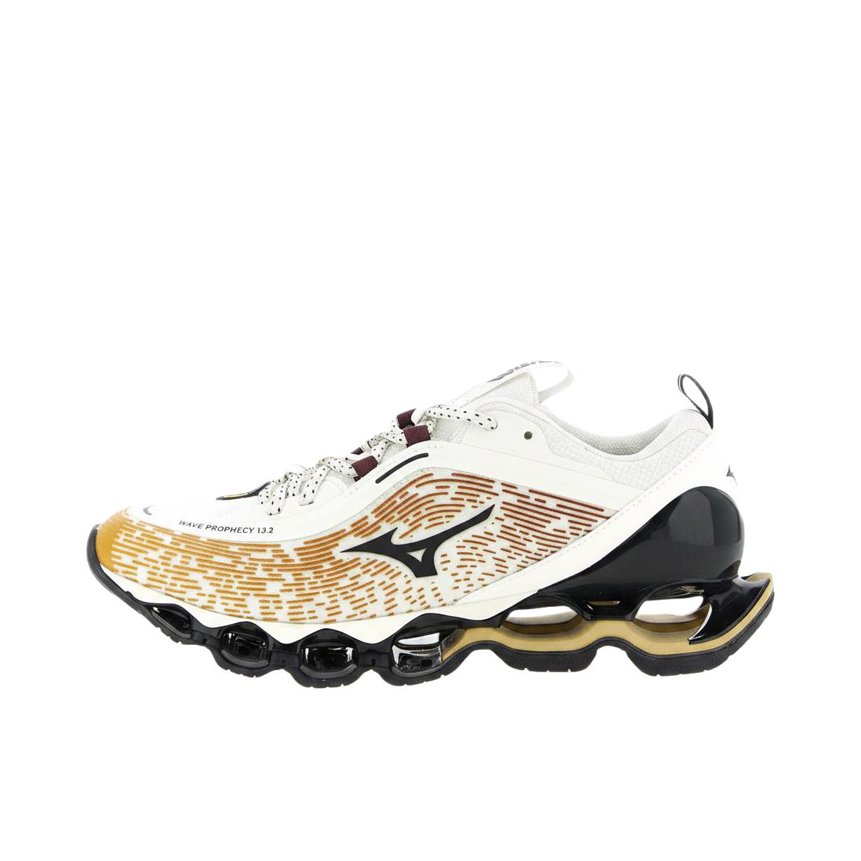 推荐商品：Mizuno/美津浓 Wave Prophecy 13.2 跑鞋 厚底圆头系带贴合 白色/金色/黑色