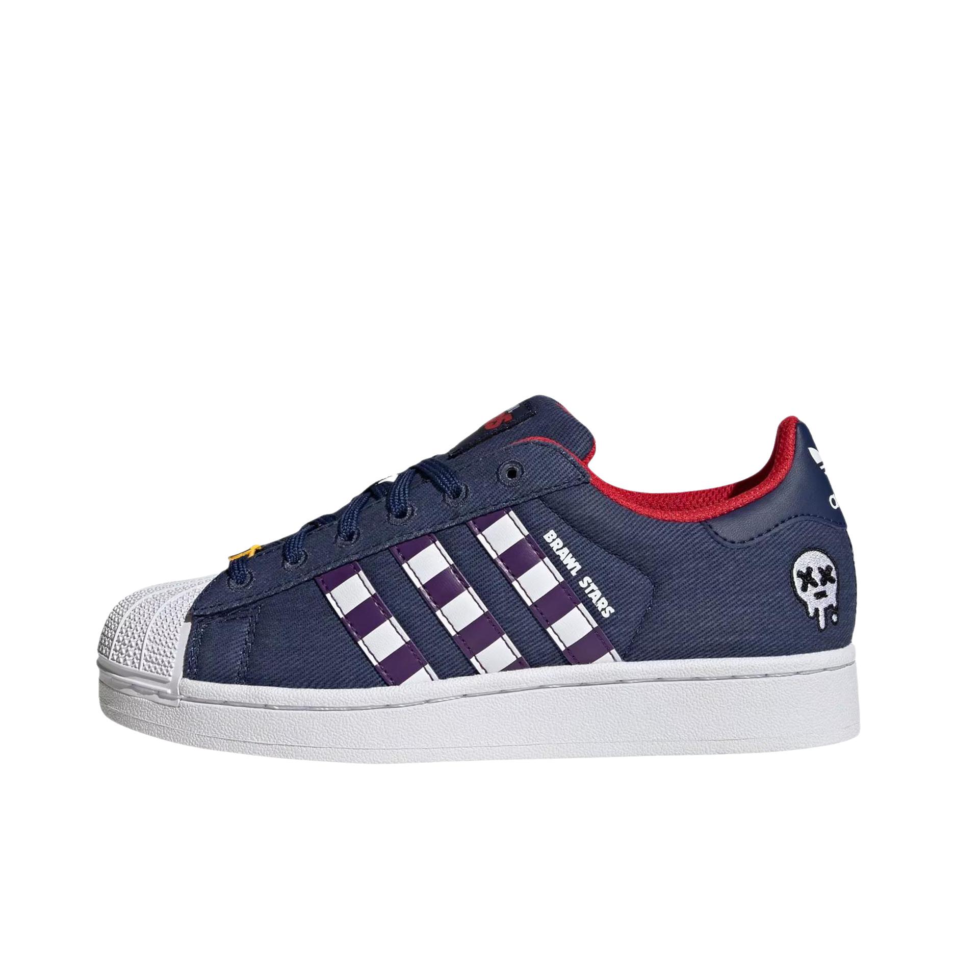 推荐商品：adidas Originals Superstar 2 板鞋 复古防滑耐磨贝壳头贴合圆头支撑 Brawl Stars联名/大童/蓝色