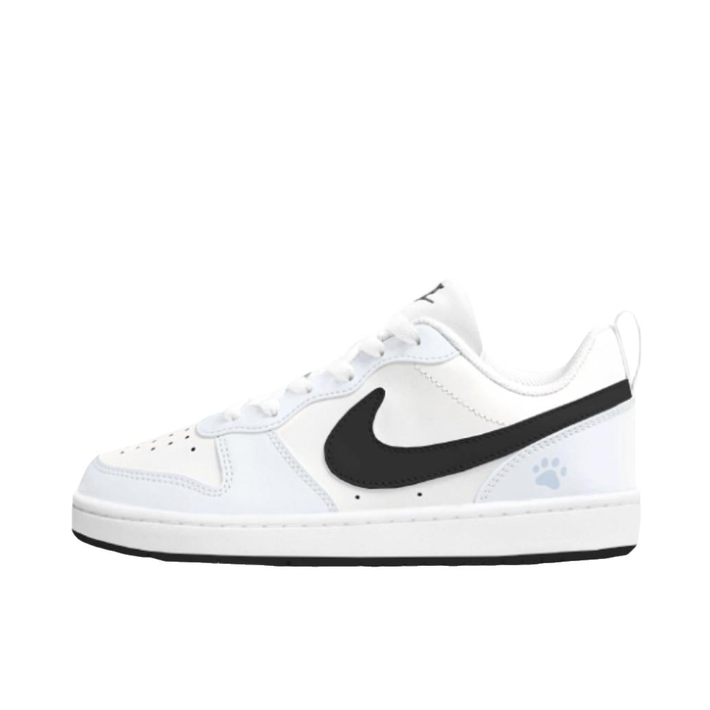 推荐商品：【定制球鞋】 Nike Court Borough 板鞋 防滑防水轻便减震手绘减龄做旧甜酷高街合成革甜妹包裹性复古婚鞋增高小白鞋薄底秋冬脏脏鞋 大童/淡蓝喵爪
