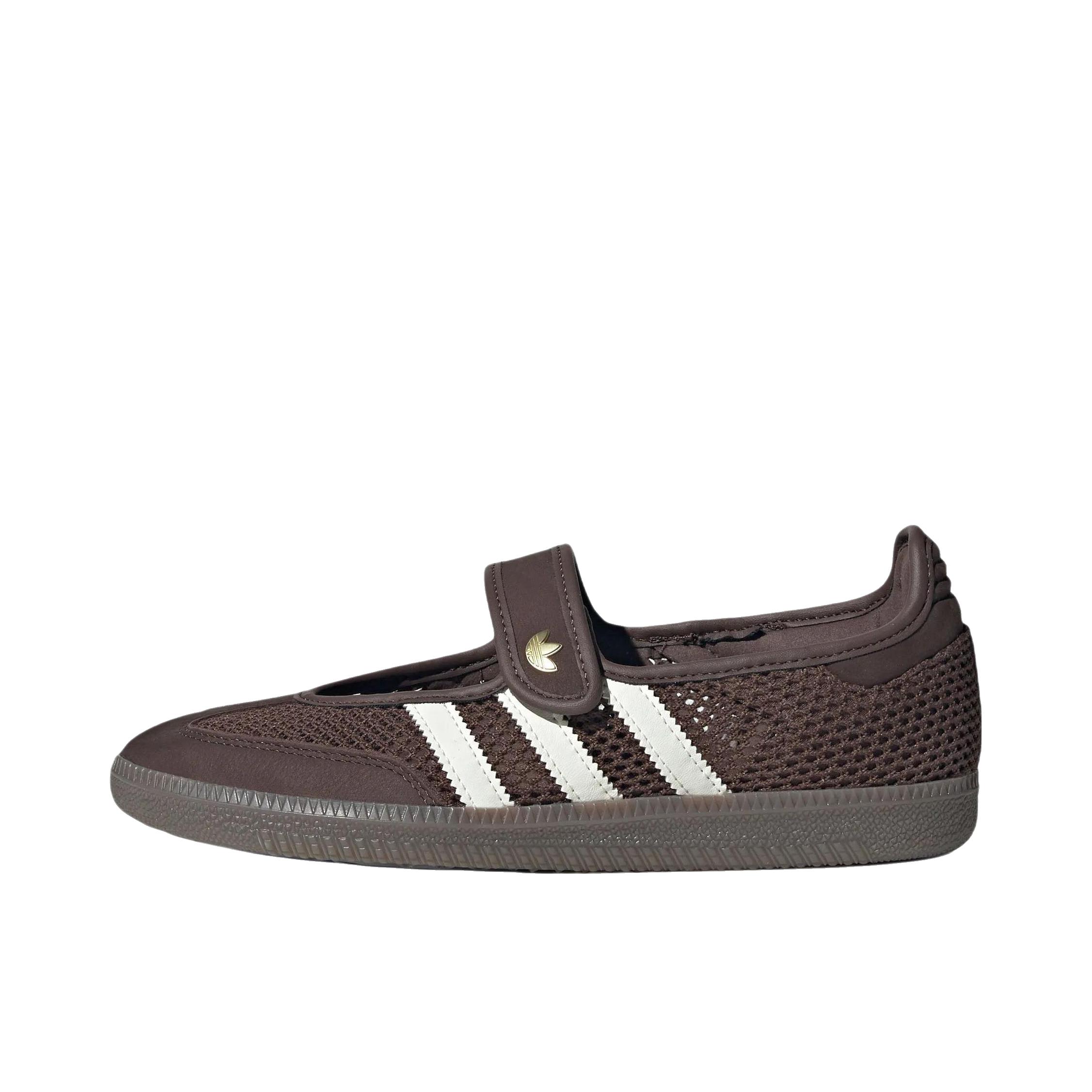 推荐商品：adidas Originals Samba Jane T头鞋 单鞋 玛丽珍低跟圆头平跟魔术贴 棕色/汉玉白