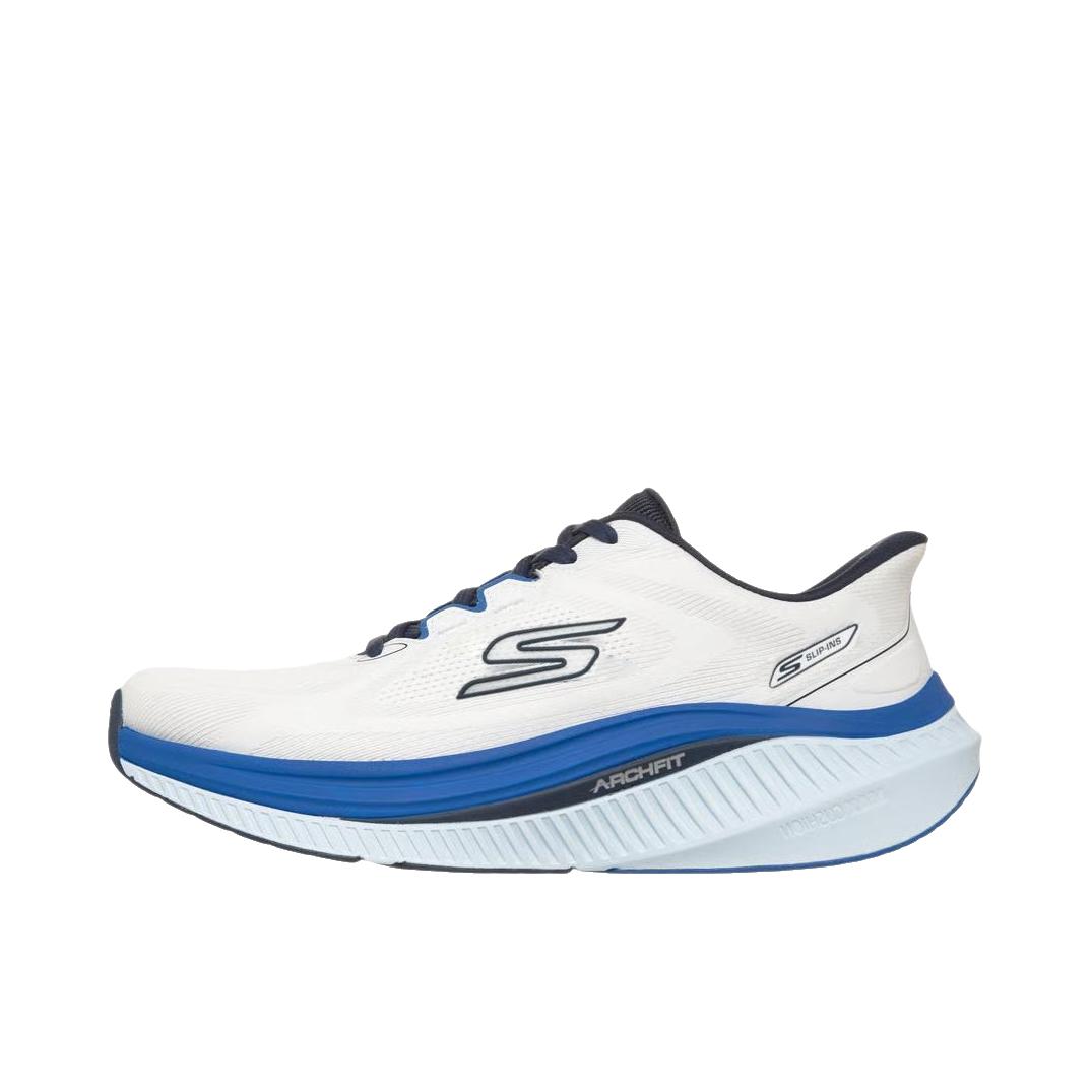 推荐商品：Skechers/斯凯奇 GO WALK Max Cushioning Arch Fit 跑鞋 日常运动支撑回弹 白色/海军蓝