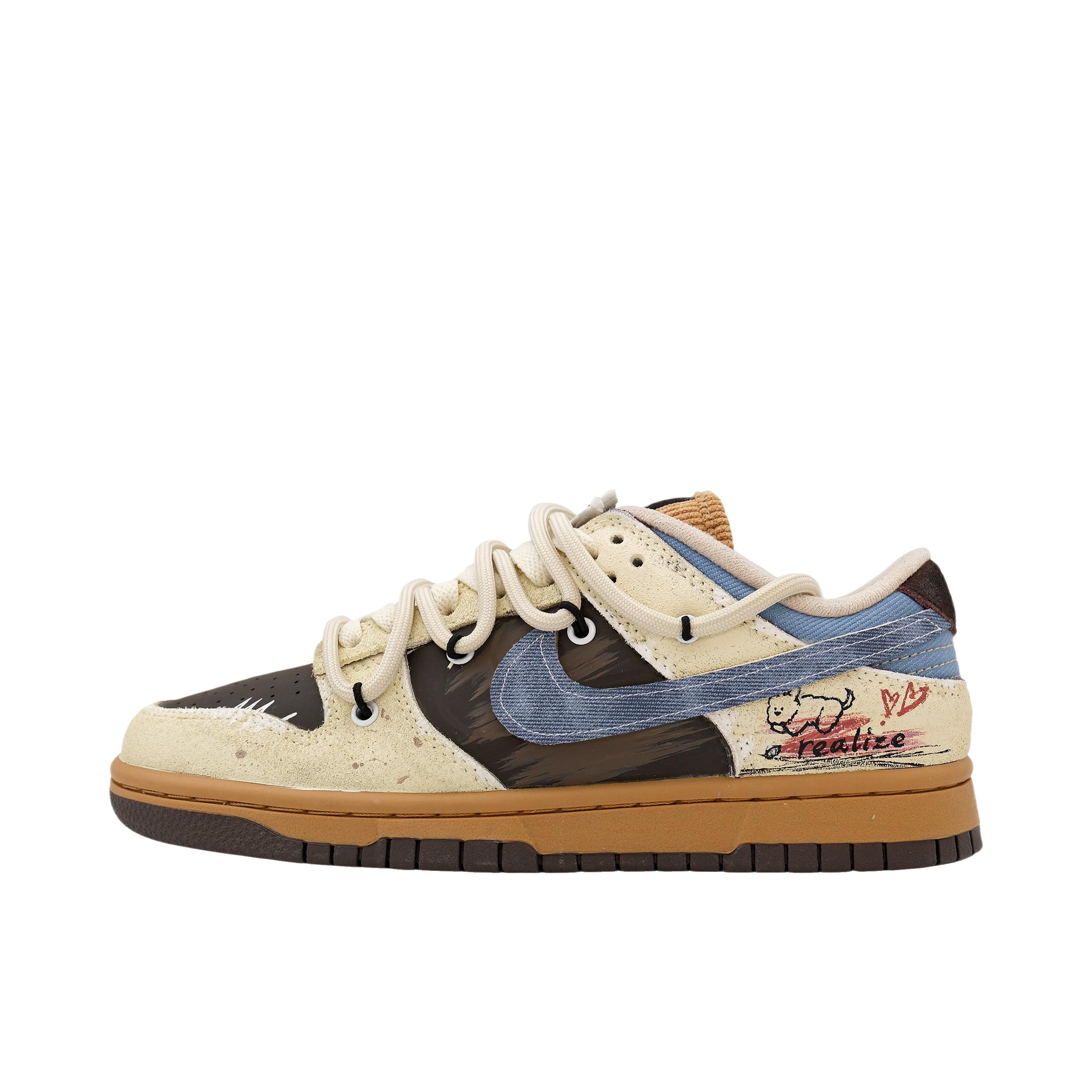 推荐商品：【定制球鞋】 Nike Dunk 板鞋 平跟系带防滑耐磨做旧高街简约百搭潮流复古美式 啡啡抱抱