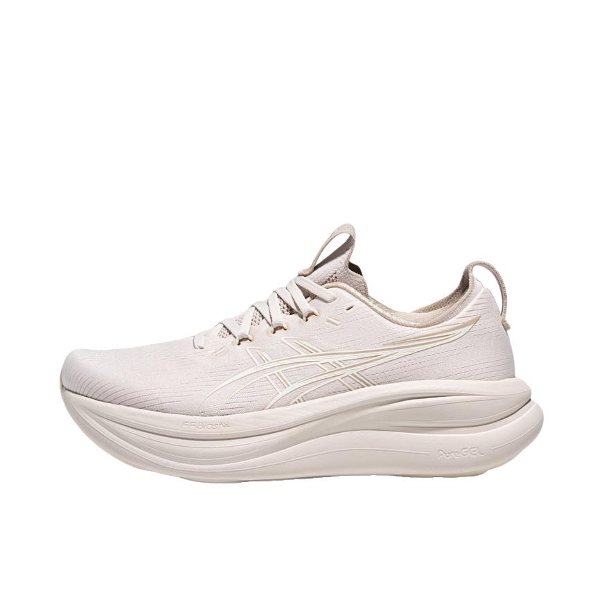 推荐商品：Asics/亚瑟士 GEL-NIMBUS 28 跑鞋 百搭时尚舒适圆头减震回弹夜跑轻便贴合支撑网面抓地慢跑缓冲缓震马拉松训练防滑冬季稳定竞速增高通勤鞋 燕麦色