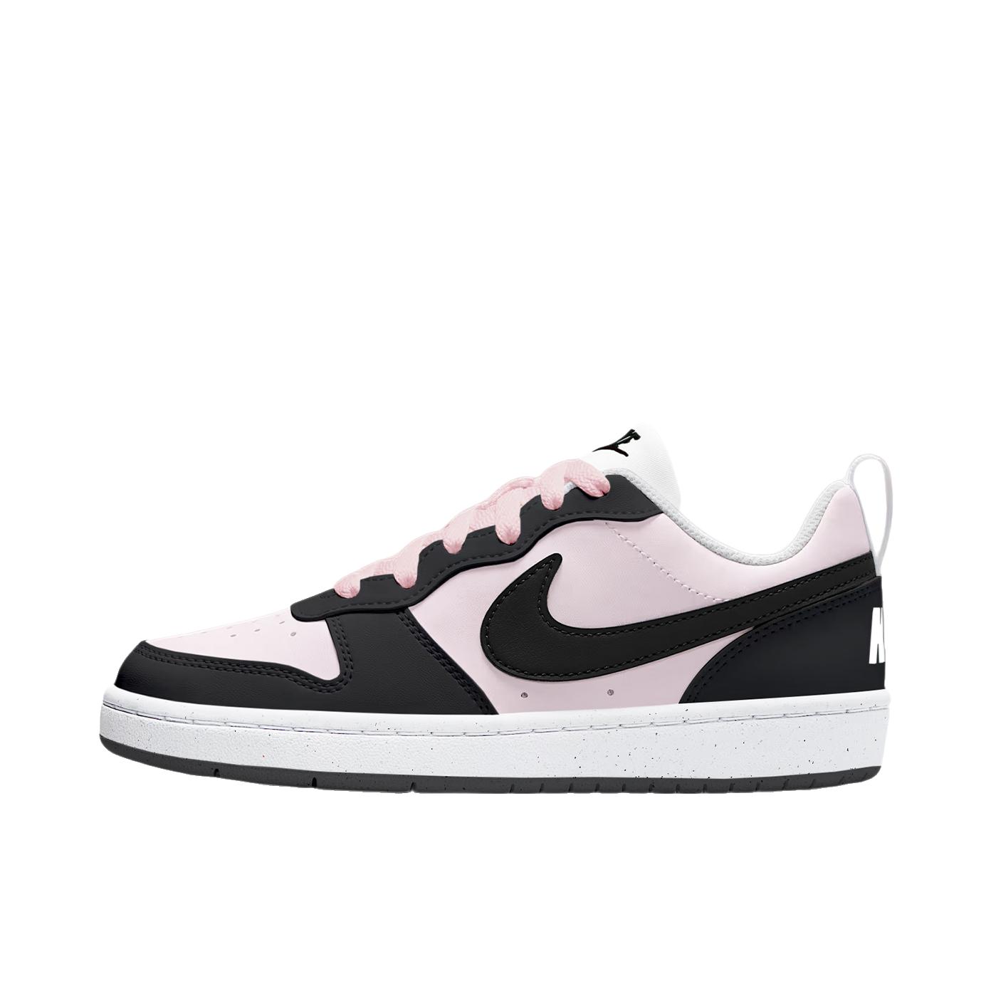 推荐商品：【定制球鞋】 Nike Court Borough 板鞋 防滑防水轻便减震手绘减龄做旧甜酷高街合成革甜妹包裹性复古婚鞋增高小白鞋薄底秋冬脏脏鞋 霉霉黑粉/粉色
