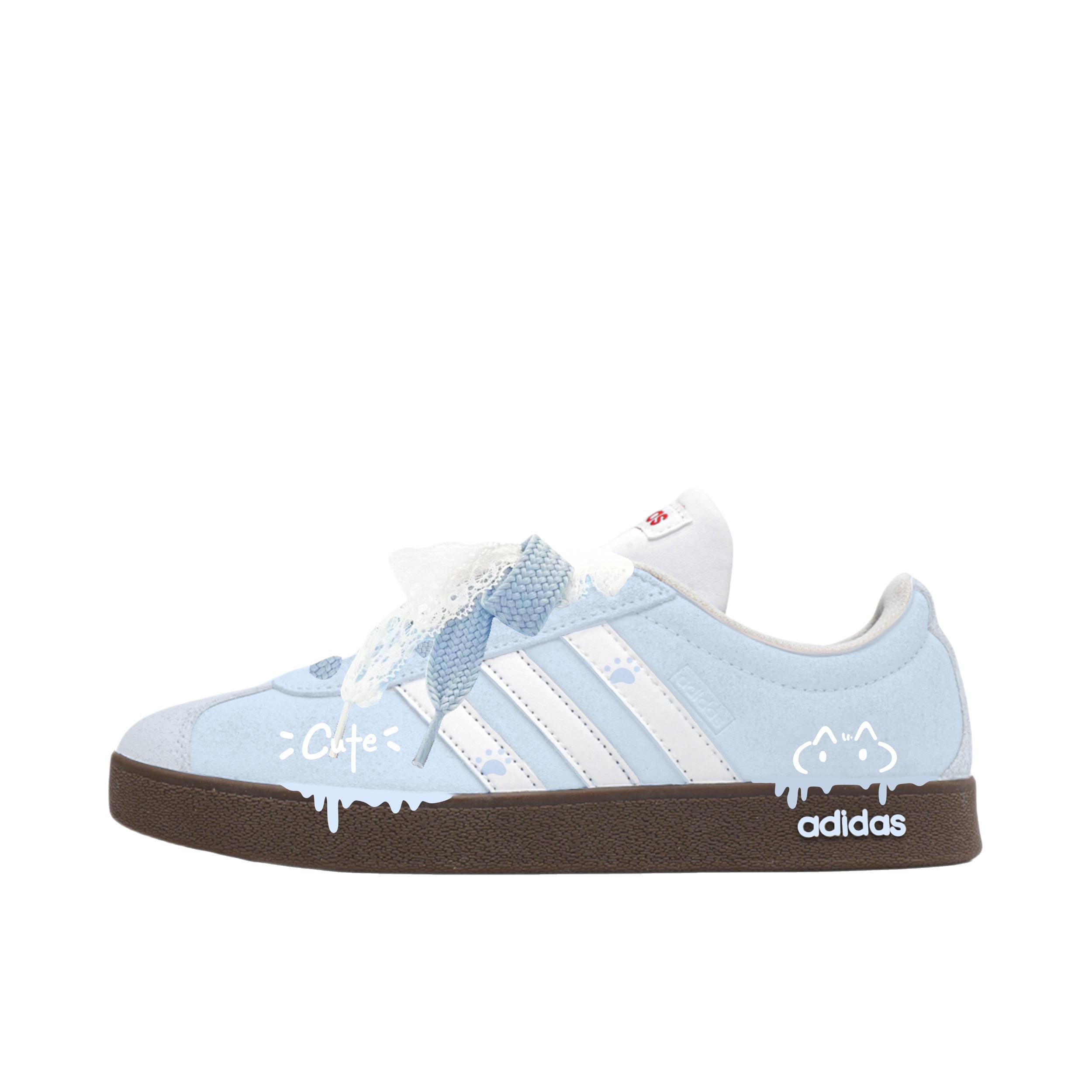 推荐商品：【定制球鞋】Adidas neo VL Court 2.0 德训鞋 板鞋 复古轻便耐磨芭蕾风甜美文艺抗冲击性防水 冰蓝奶喵