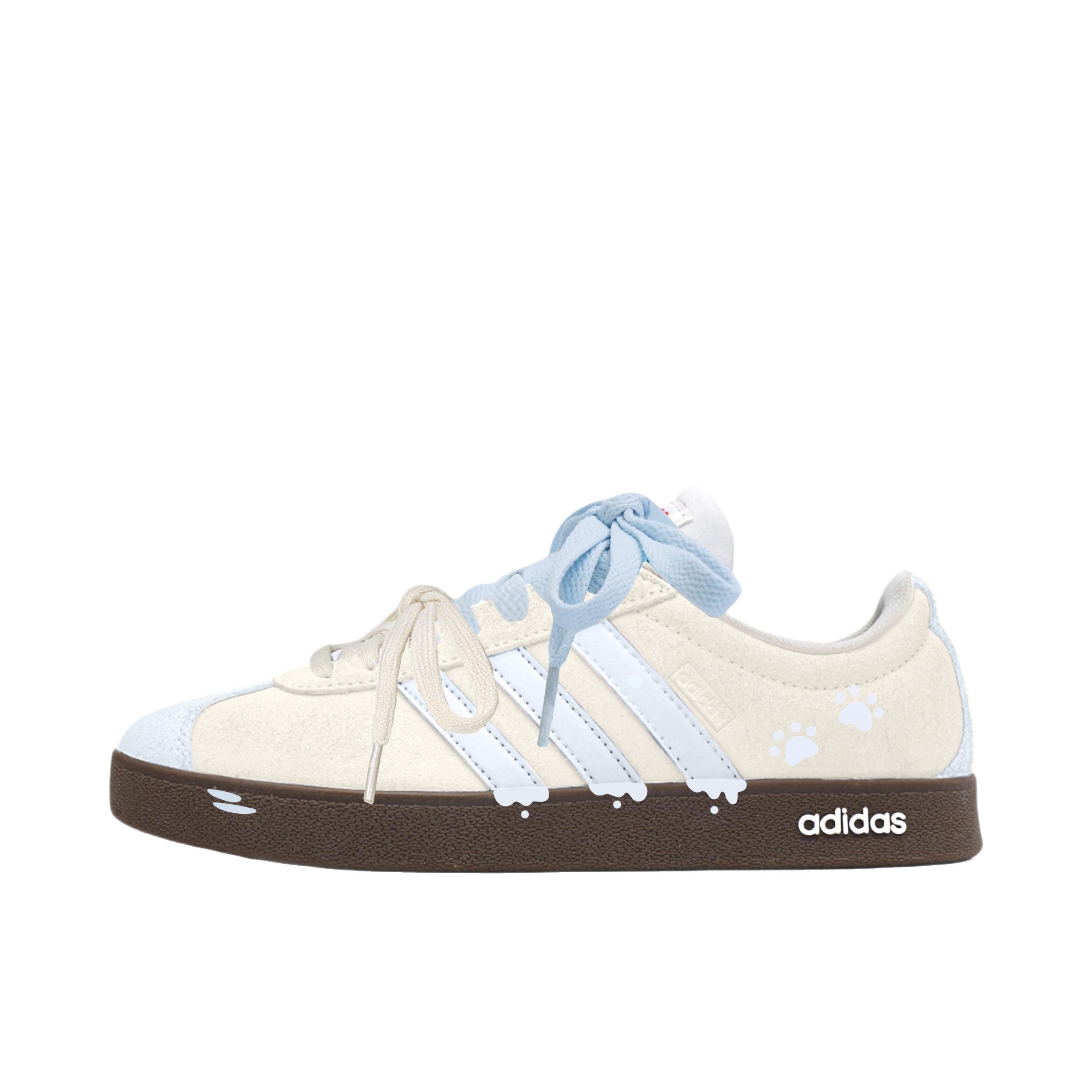 【定制球鞋】Adidas neo VL Court 2.0 德训鞋 板鞋 复古轻便耐磨芭蕾风甜美文艺抗冲击性防水 海盐喵爪