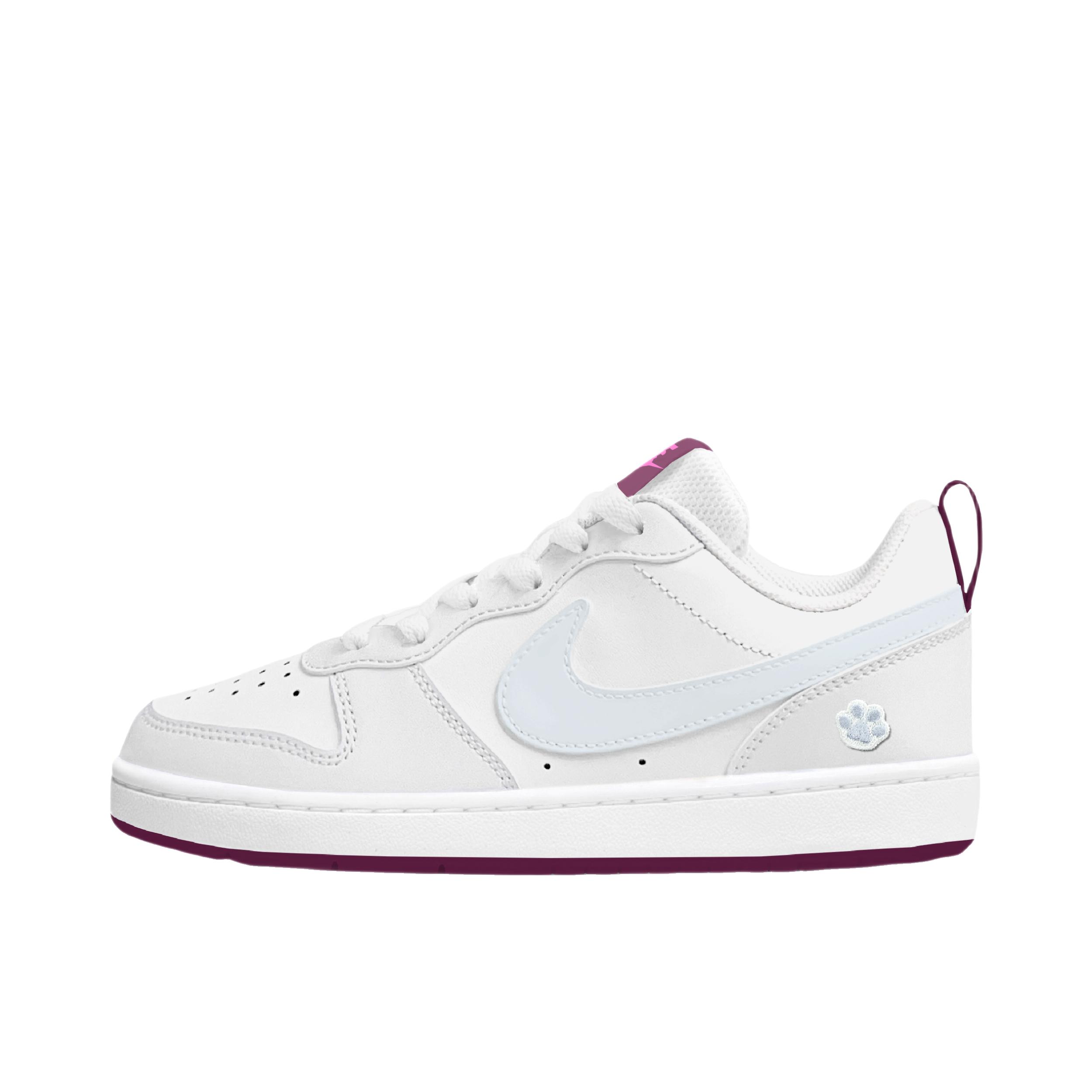 推荐商品：【定制球鞋】 Nike Court Borough 板鞋 防滑防水轻便减震手绘减龄做旧甜酷高街合成革甜妹包裹性复古婚鞋增高小白鞋薄底秋冬脏脏鞋 女款/盐白汽水