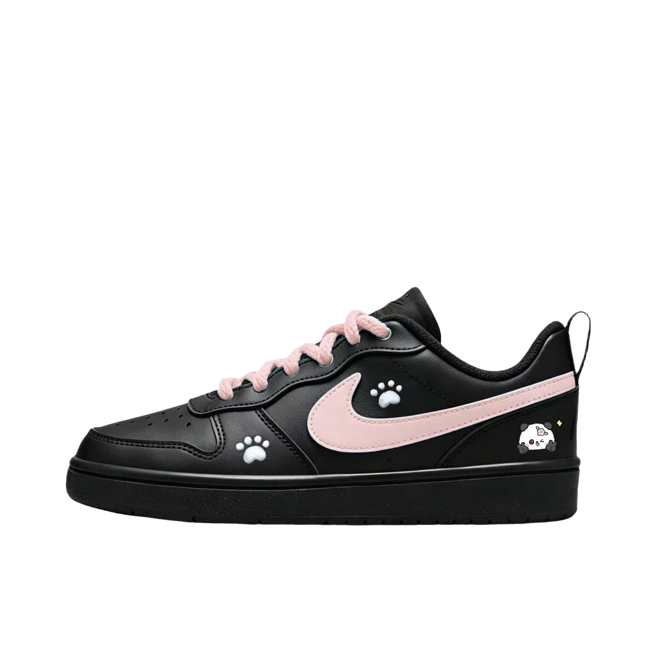 推荐商品：【定制球鞋】 Nike Court Borough 2 板鞋 包裹性增高减龄解构风合成革美式防滑复古轻便 黑粉甜酷熊猫
