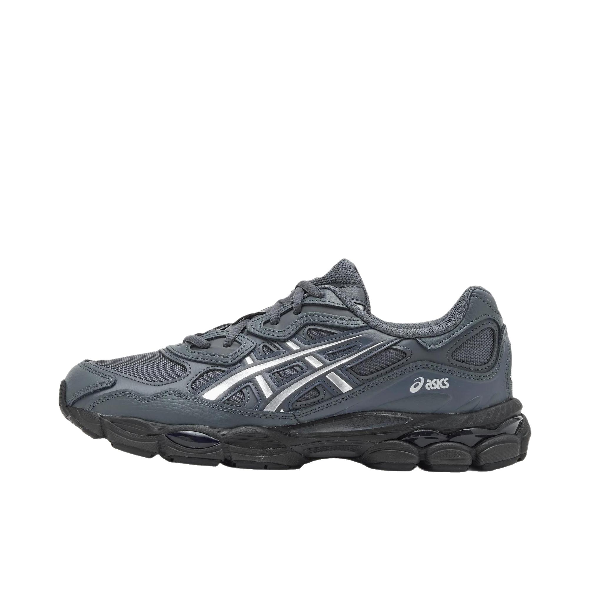 推荐商品：Asics/亚瑟士 Gel-NYC 跑鞋 圆头缓震防滑耐磨机能风复古潮流织物合成革贴合支撑耐穿 深灰色/深黑色