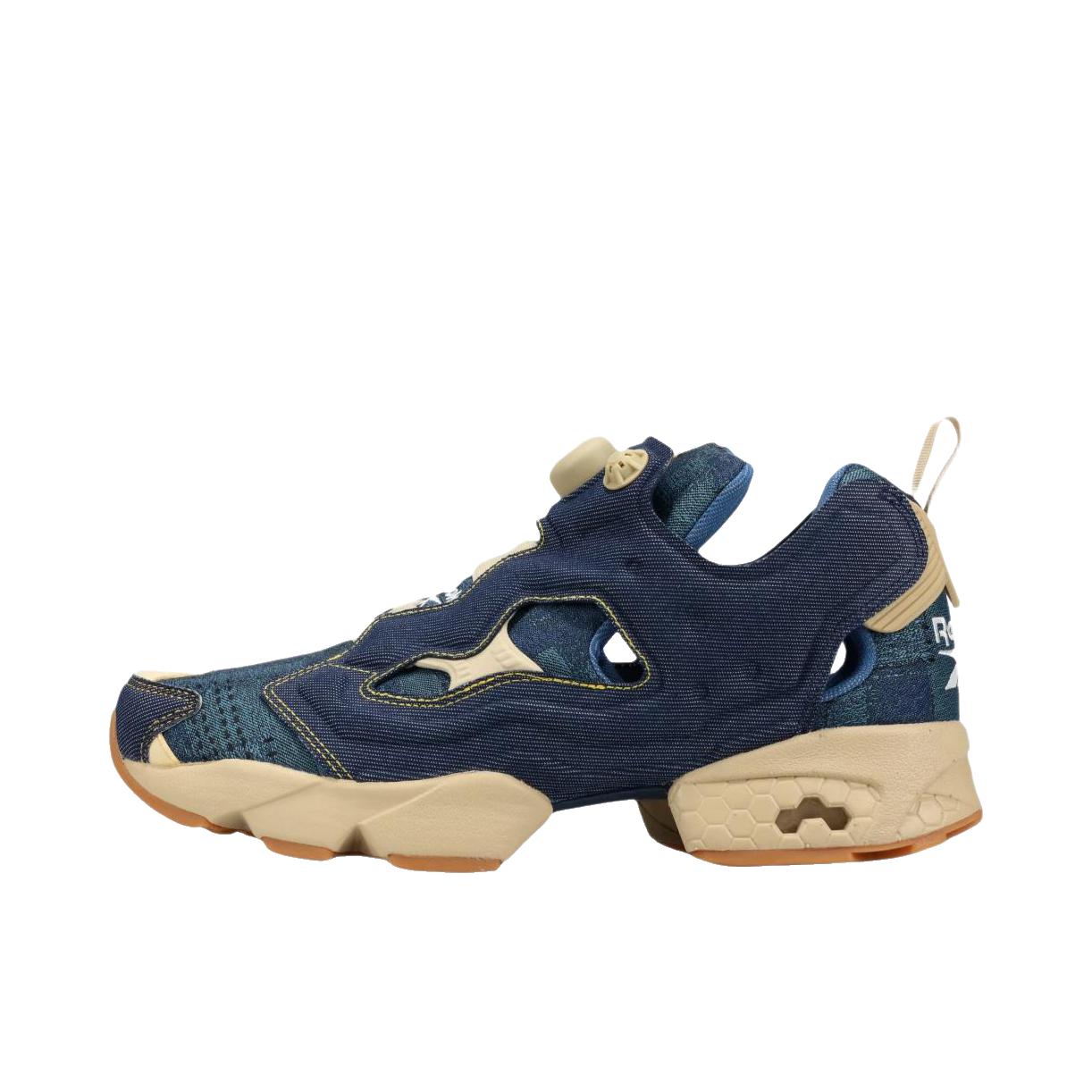 推荐商品：Reebok/锐步 Instapump Fury 94 跑鞋 圆头厚底支撑织物减震复古包裹性 蓝色/米色