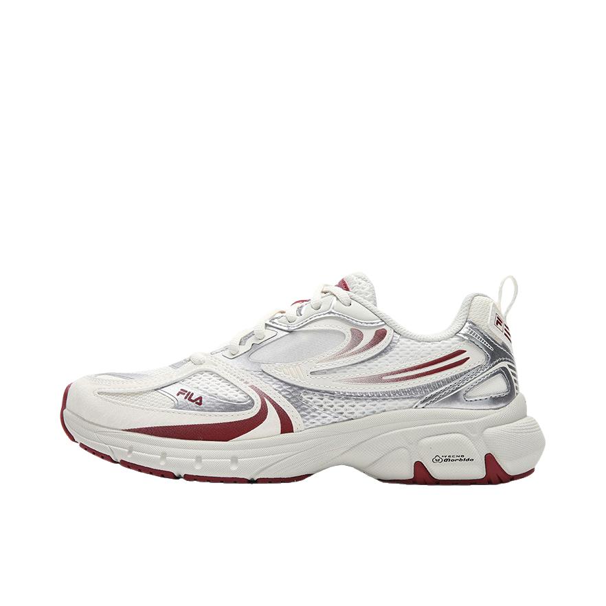 推荐商品：FILA/斐乐 漩流鞋2代 老爹鞋 复古增高轻质 女款/椰浆白/勃根第红