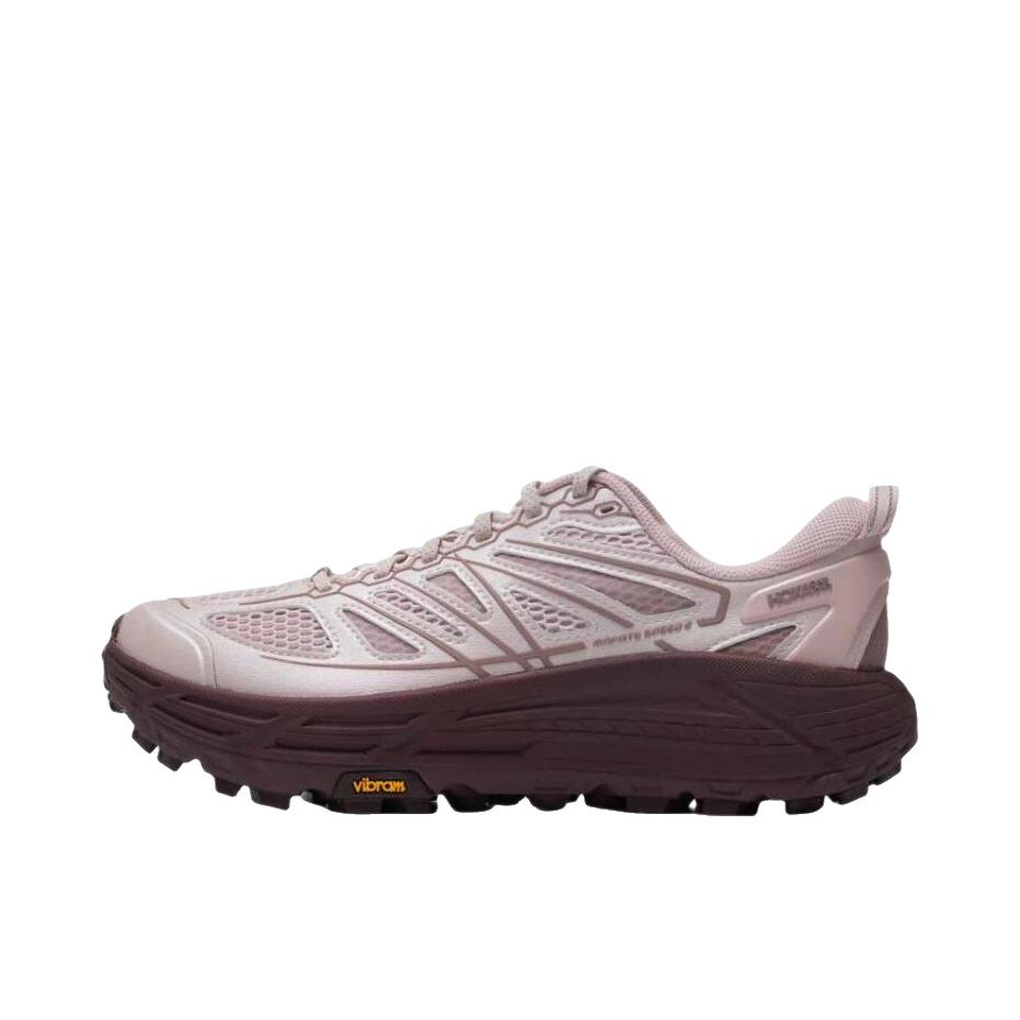 推荐商品：HOKA ONE ONE Mafate Speed 2 马法特 户外鞋 越野跑鞋 缓震透气防滑耐磨轻便支撑低帮 网面/粉色/深紫色
