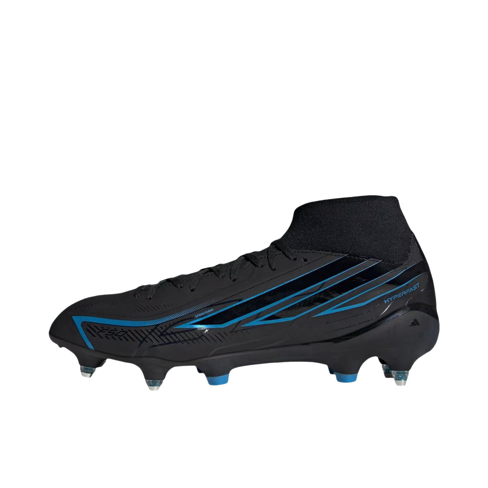 推荐商品：adidas F50 HYPERFAST LEAGUE FG 足球鞋 顶级长钉天然硬草地防滑 核心黑/亮光蓝