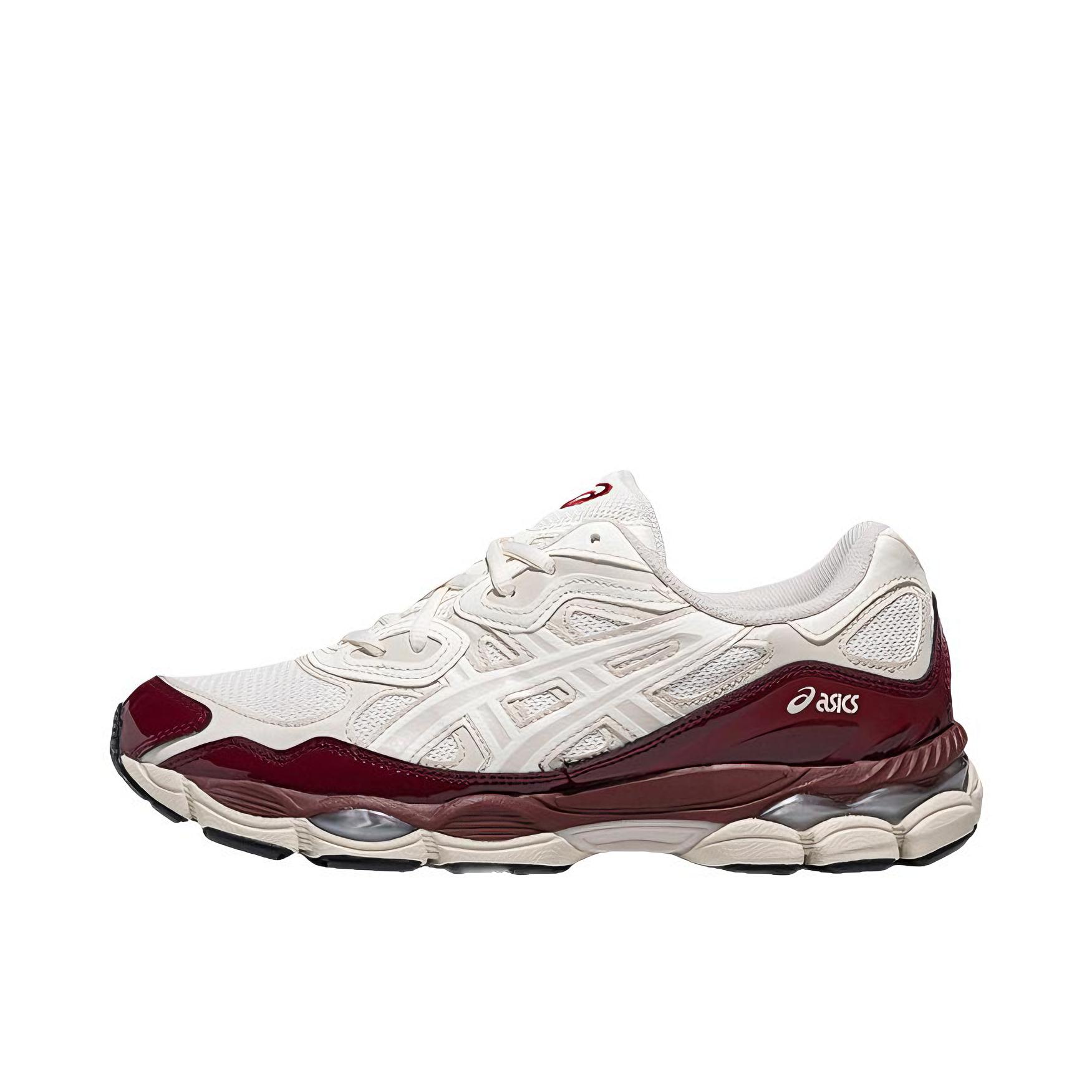推荐商品：Asics/亚瑟士 Gel-NYC 跑鞋 圆头缓震防滑耐磨机能风复古潮流织物合成革贴合支撑耐穿 奶油色/红色