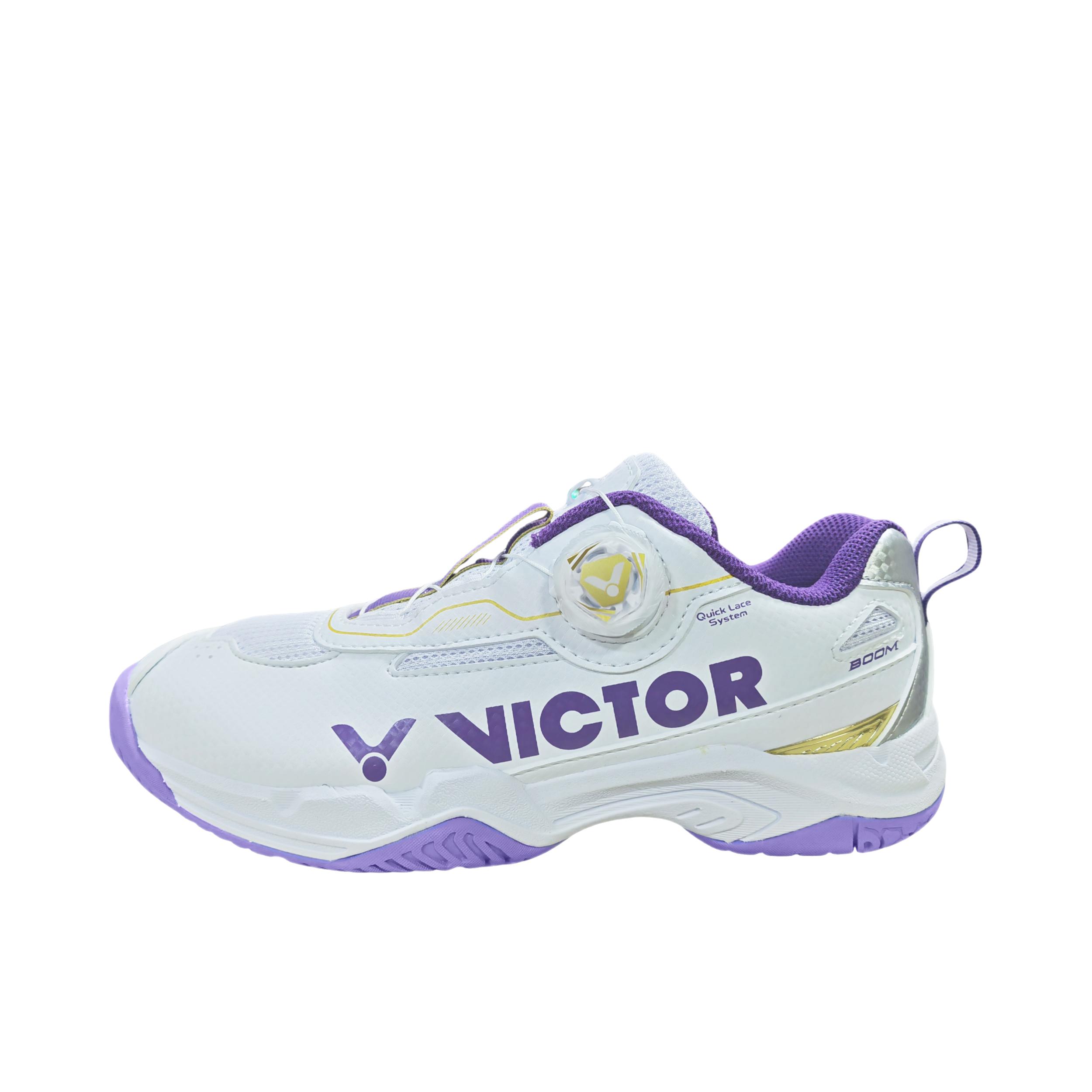 推荐商品：VICTOR/威克多 音爆 A-BOOM AM 羽毛球鞋 EVA缓震抗扭包裹性防滑 白色/金色/紫色