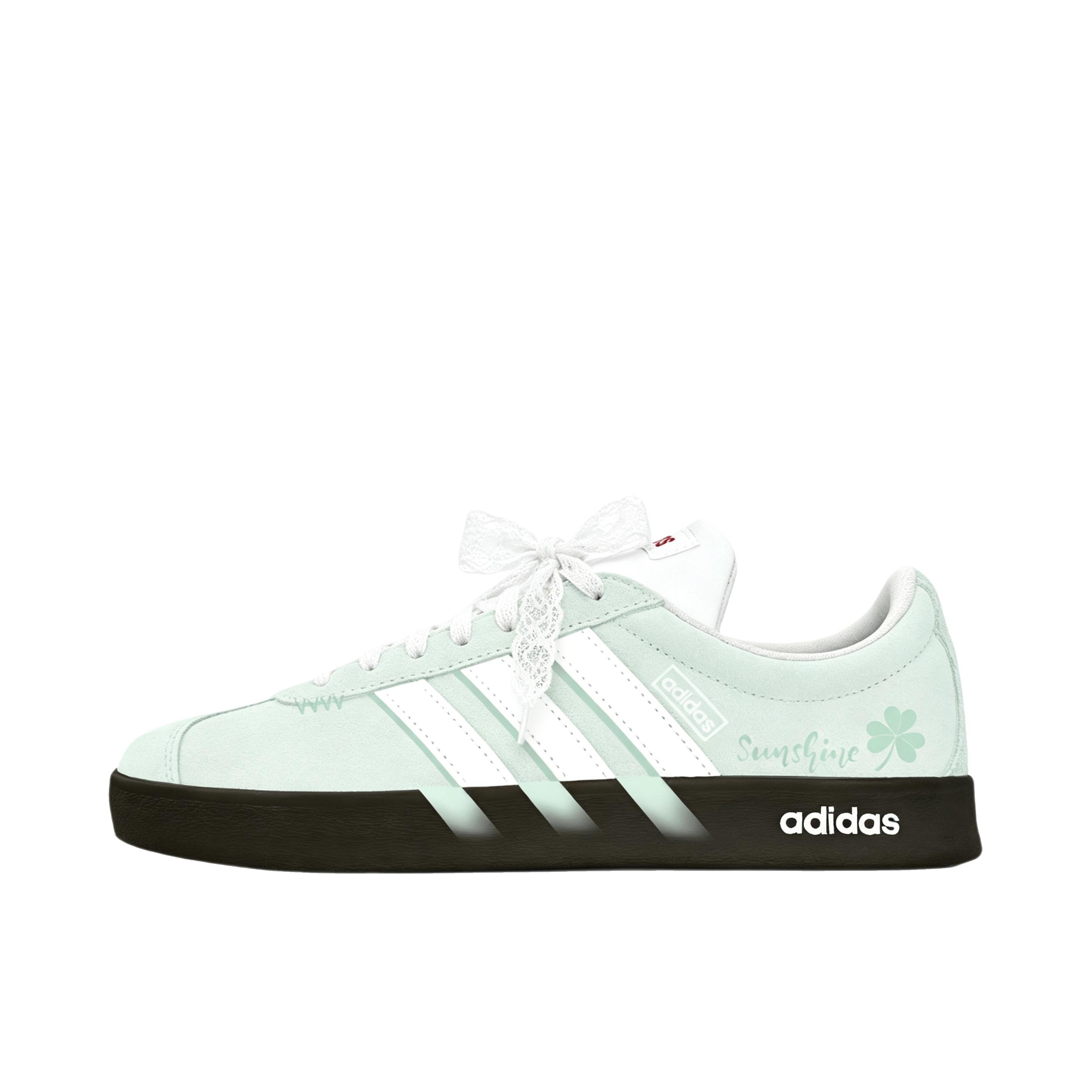 推荐商品：【定制球鞋】Adidas neo VL Court 2.0 德训鞋 板鞋 复古轻便耐磨芭蕾风甜美文艺抗冲击性防水 薄荷三叶草