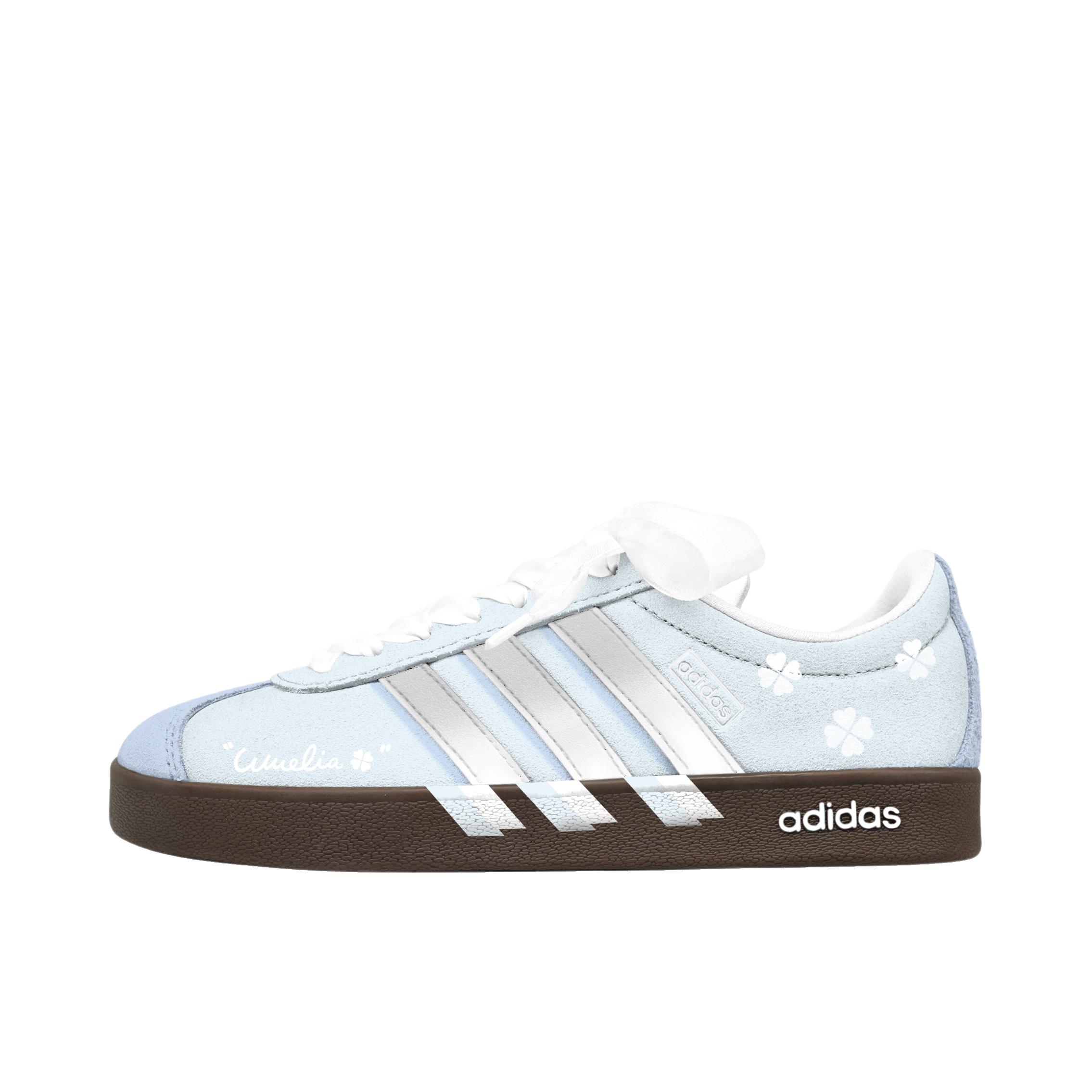 推荐商品：【定制球鞋】Adidas neo VL Court 2.0 德训鞋 板鞋 复古轻便耐磨芭蕾风甜美文艺抗冲击性防水 奶蓝四叶