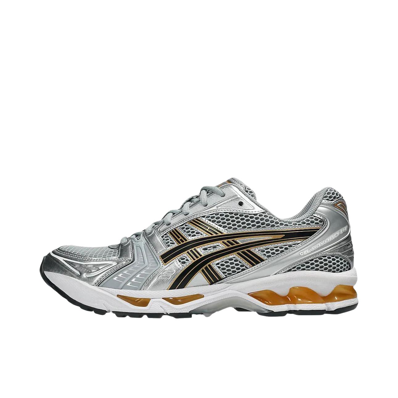 推荐商品：Asics/亚瑟士 Gel-Kayano 14 跑鞋 舒适减震防滑耐磨网面百搭复古慢跑 银色/黑色/橙色