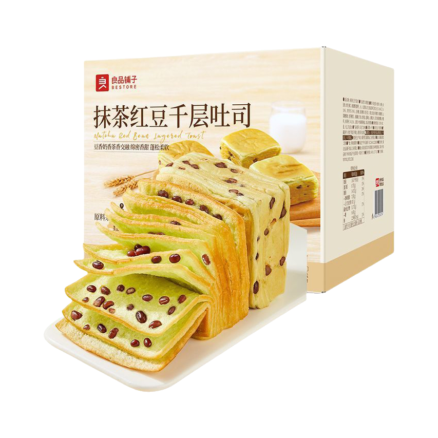 良品铺子 800g 抹茶红豆千层吐司 箱装 800g