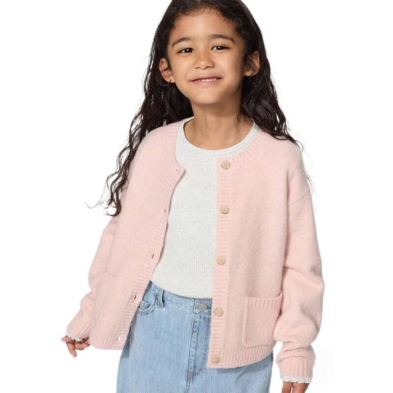 推荐商品：UNIQLO/优衣库童装 2026AW 亲肤透气纽扣针织衫 女中大童 486825 水粉