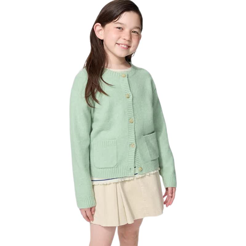 推荐商品：UNIQLO/优衣库童装 2026AW 亲肤透气纽扣针织衫 女中大童 486825 嫩绿