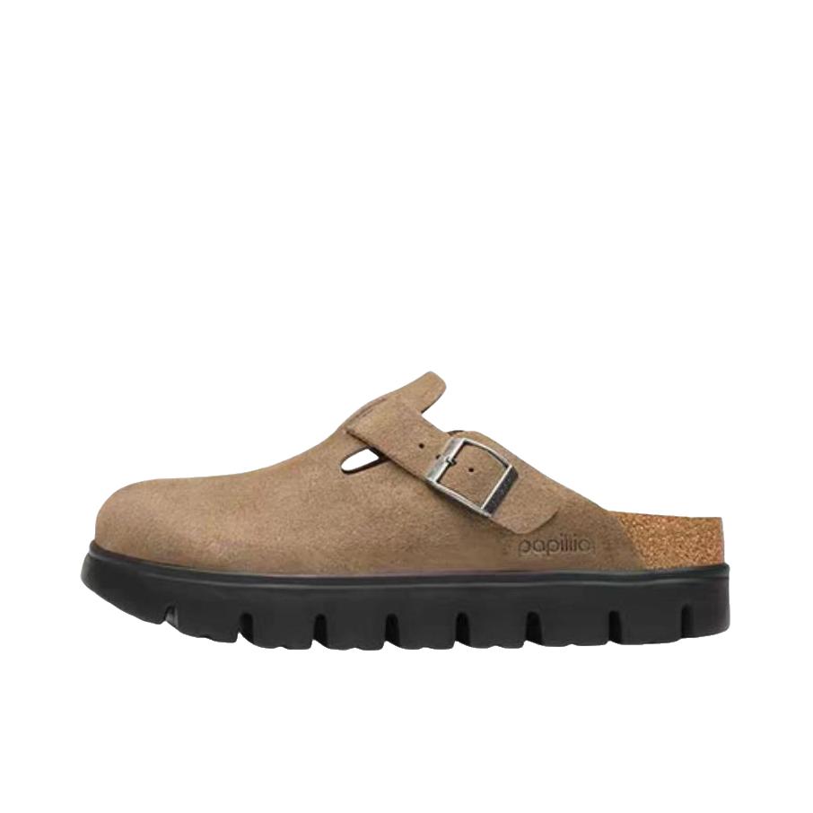 推荐商品：Birkenstock Boston Chunky 防滑 轻便 包头 厚底 绒面革 防磨 牛皮革勃肯鞋 拖鞋 窄版/女款/灰棕色