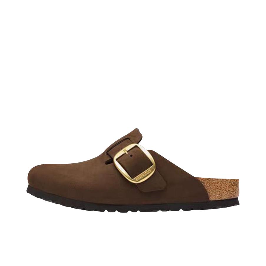 推荐商品：Birkenstock Boston 拖鞋 秋冬大扣 绒面革 包头 防磨 牛皮革 搭扣 涂油 窄版/女款/咖啡色