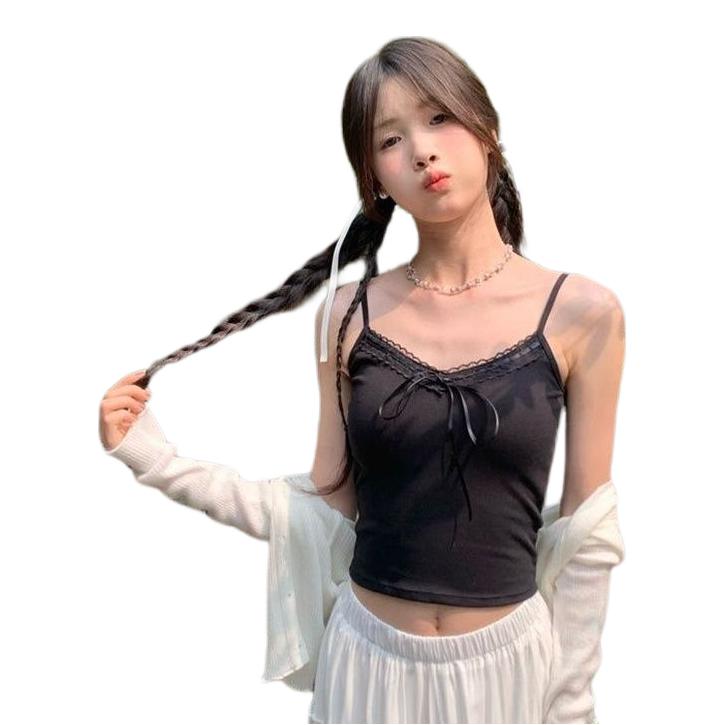 推荐商品：HZ 一体式蕾丝蝴蝶结外穿内搭吊带 女装 ZSGny16 白+黑
