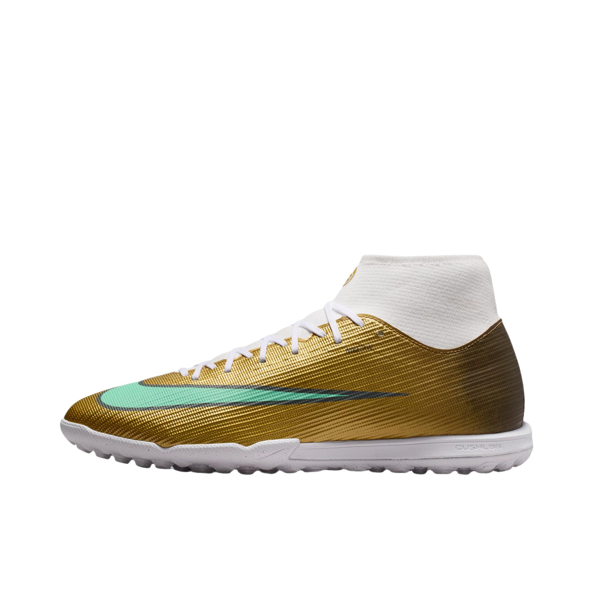 推荐商品：Nike Mercurial Superfly 11 Academy TF 足球鞋 胶质碎钉人造草地防滑 金属金/光辉绿