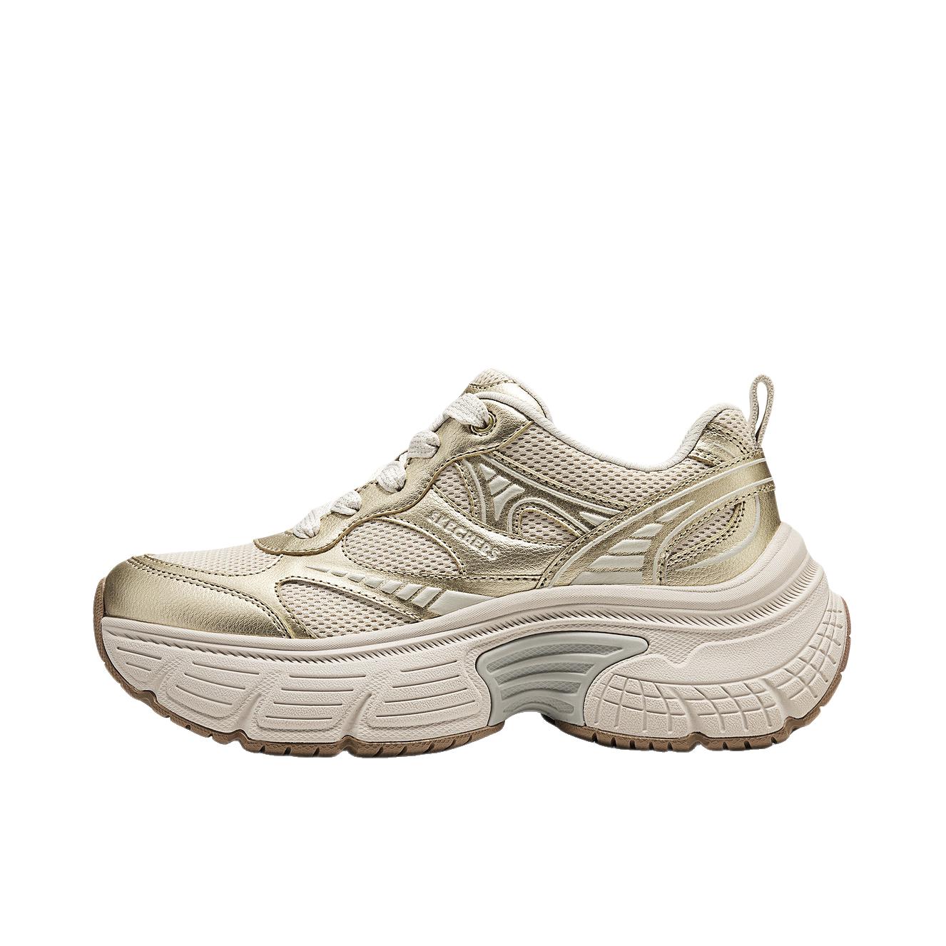 推荐商品：Skechers/斯凯奇 Street 老爹鞋 休闲舒适防滑耐磨 女款/金色