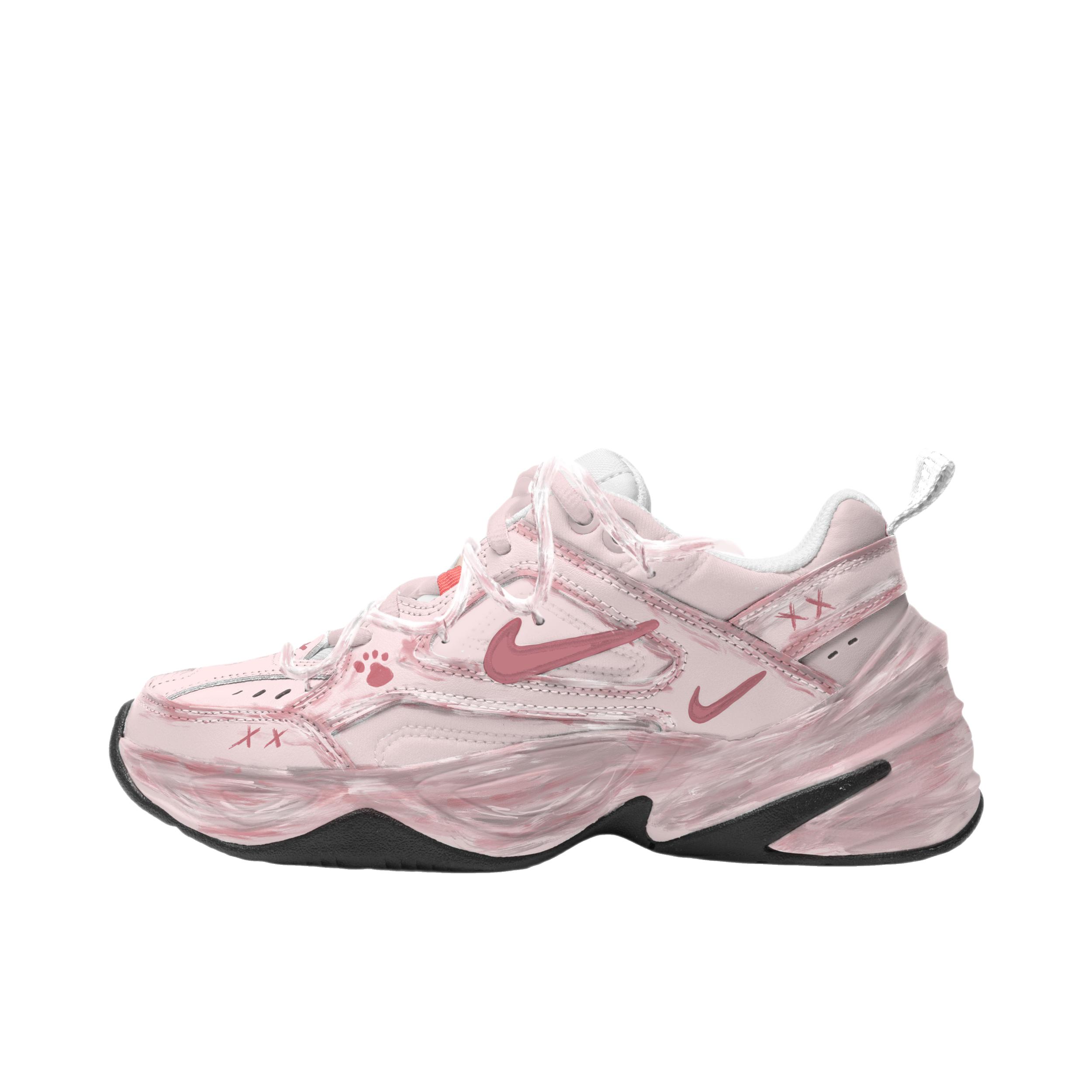 推荐商品：【定制球鞋】Nike M2K 潮酷 街头 简约休闲 复古百搭 橡胶 网布 合成革 织物 防滑 圆头 防水 增高 泼墨 包裹性 做旧高街 废土风 老爹鞋 脏脏鞋 女款/莫奈晚霞
