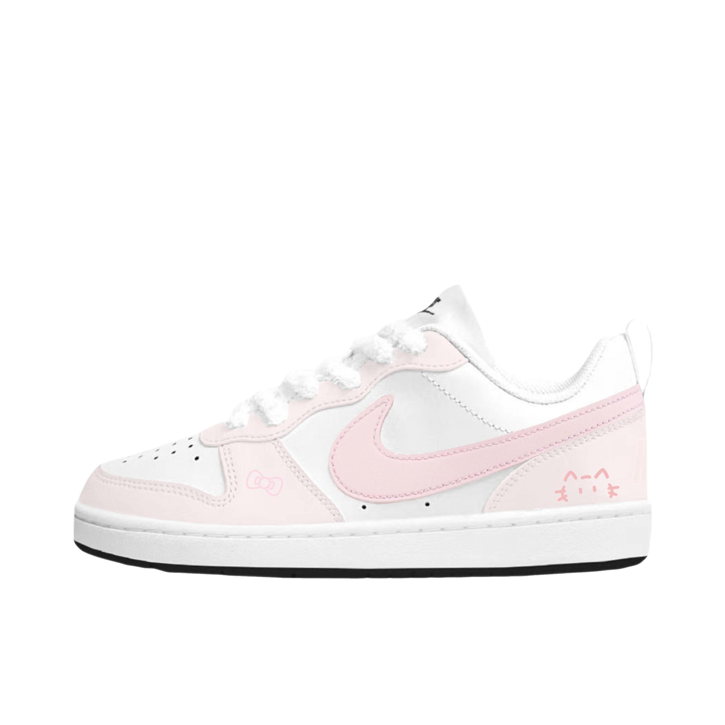 推荐商品：【定制球鞋】 Nike Court Borough 2 板鞋 包裹性增高减龄解构风合成革美式防滑复古轻便 女款/素粉喵星