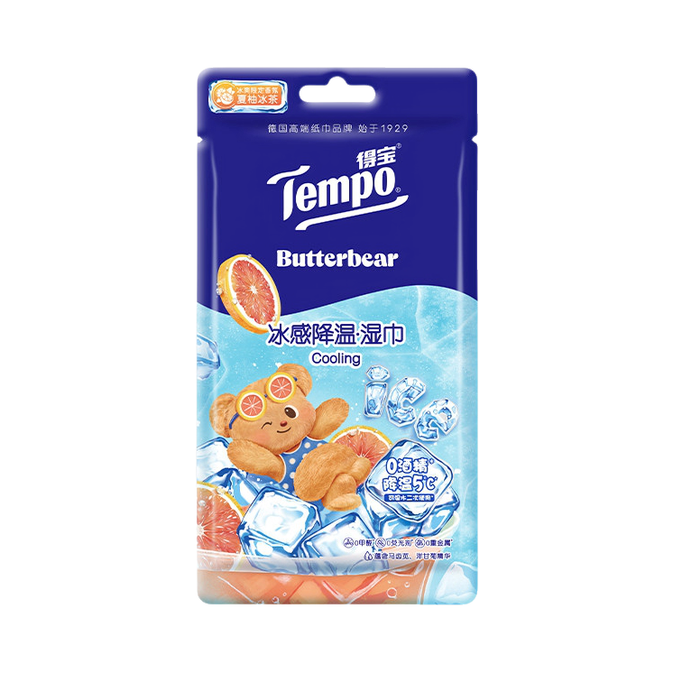 推荐商品：Tempo/得宝 夏柚冰茶 200×800mm 冰感降温湿巾