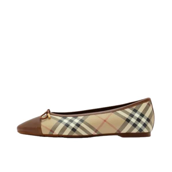推荐商品：Burberry/博柏利 Highgate 单鞋 格纹帆布圆头 典藏米色