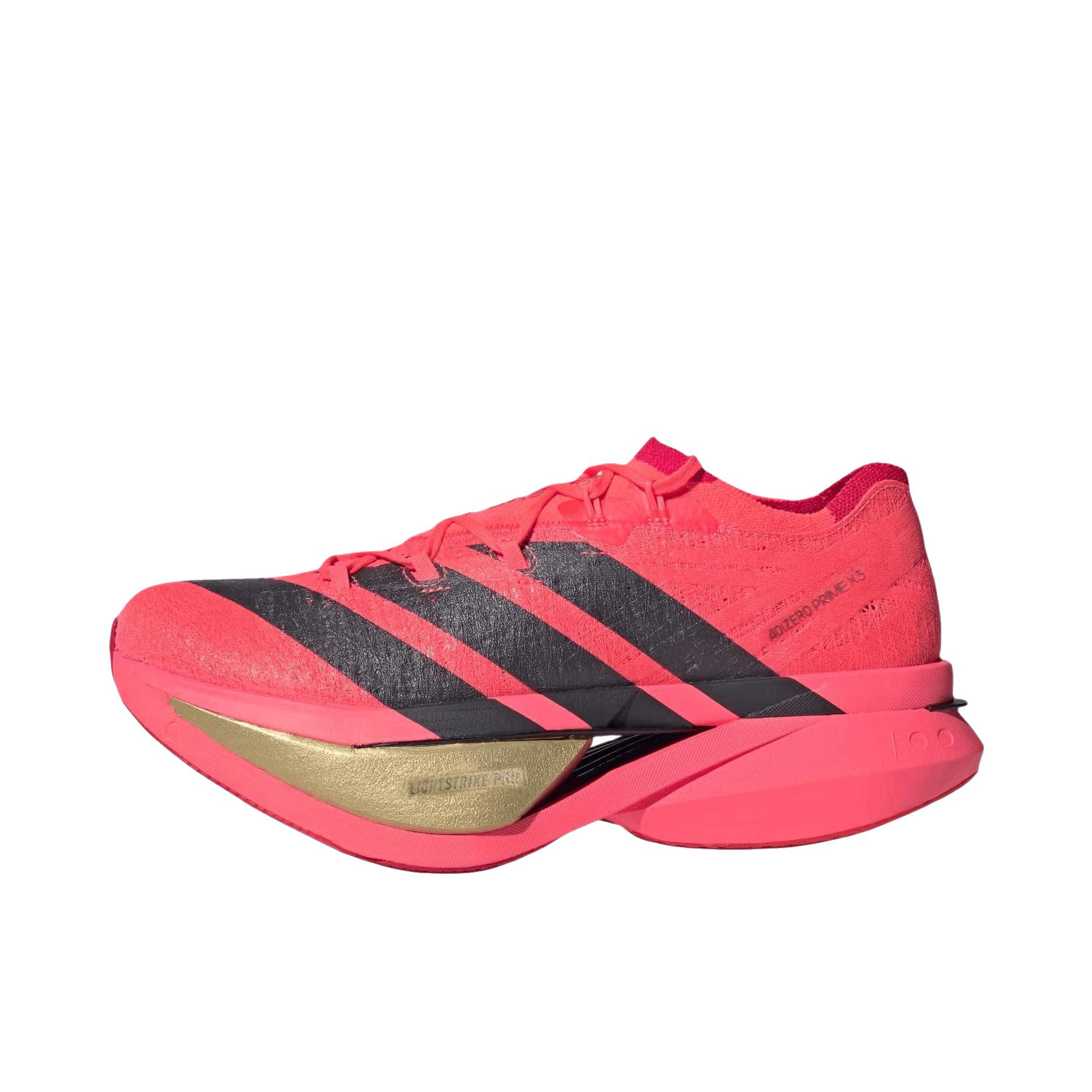 推荐商品：adidas Adizero Prime X 3.0 Strung 跑鞋 防滑耐磨低帮舒适碳板碳柱贴合 太阳涡轮/灰六/亮红色