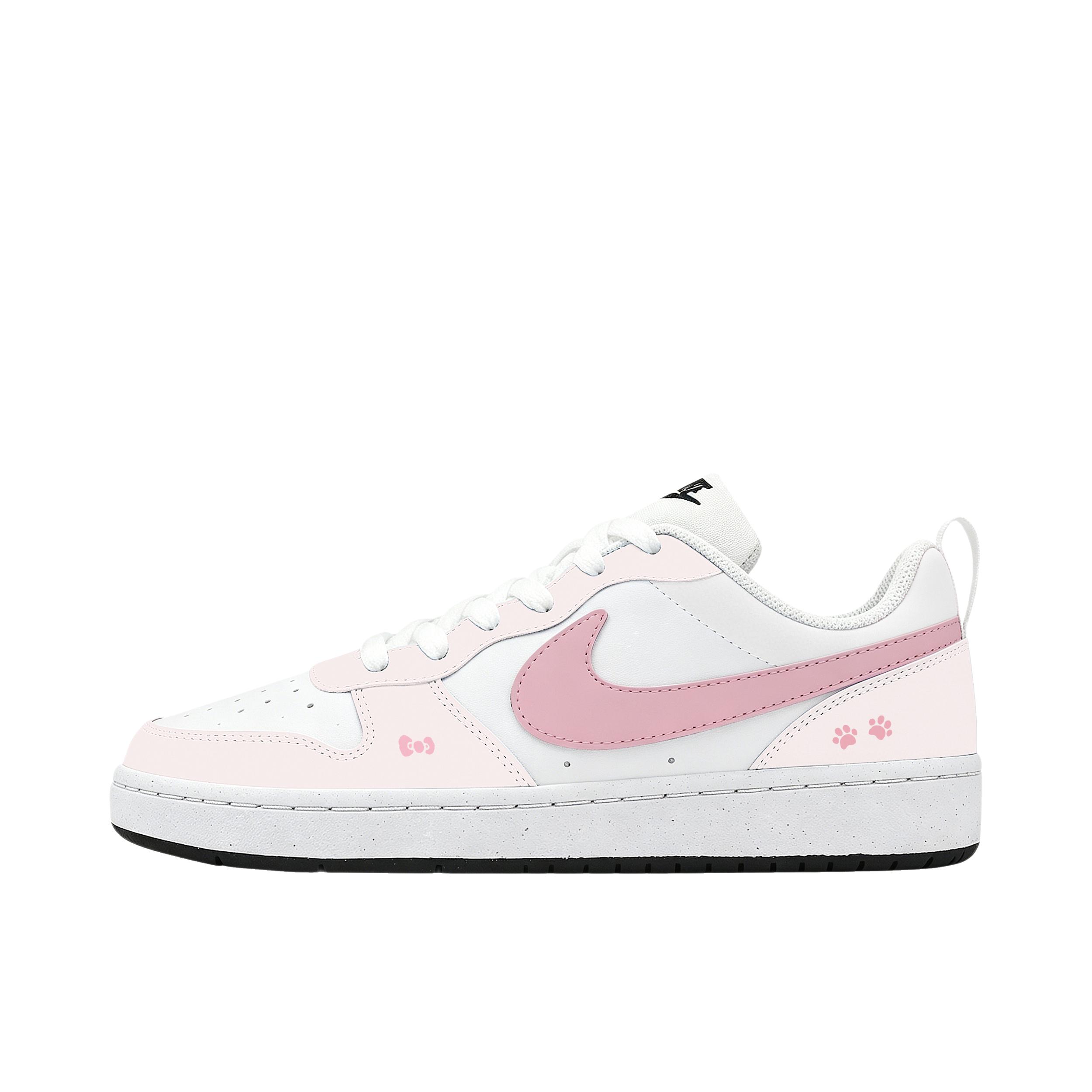 推荐商品：【定制球鞋】 Nike Court Borough 板鞋 防滑防水轻便减震手绘减龄做旧甜酷高街合成革甜妹包裹性复古婚鞋增高小白鞋薄底秋冬脏脏鞋 GS款/樱花猫爪