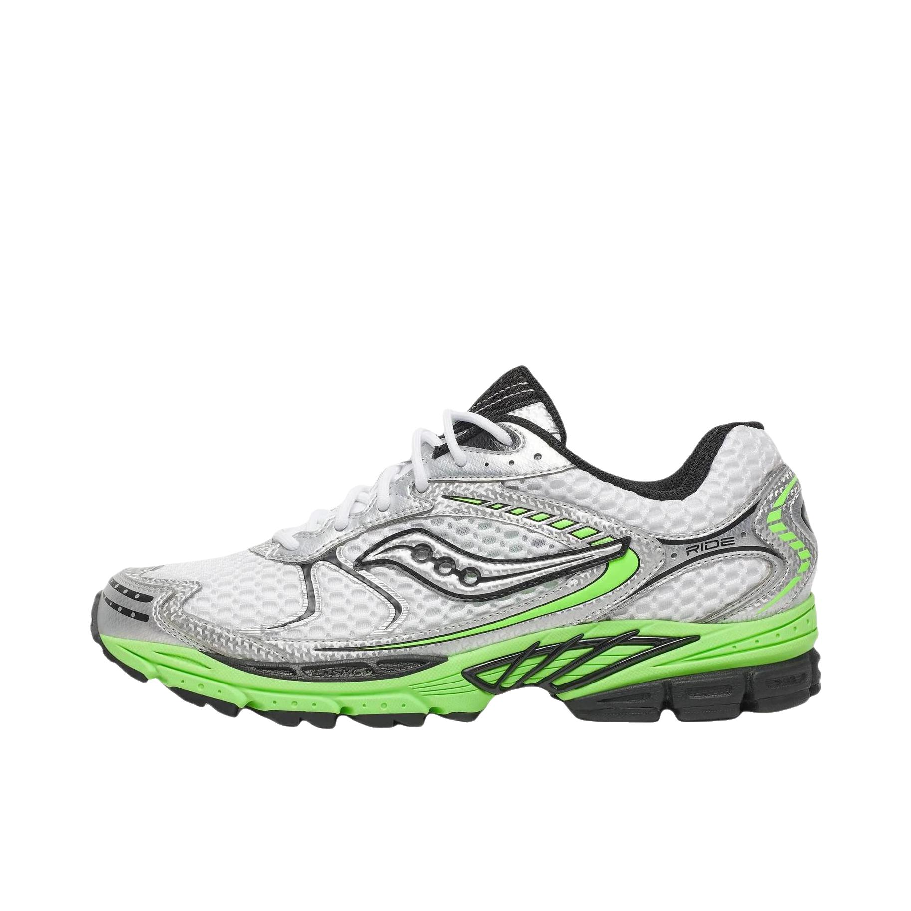 推荐商品：Saucony/索康尼 PROGRID RIDE 1 跑鞋 舒适防滑耐磨 白色/银色/绿色