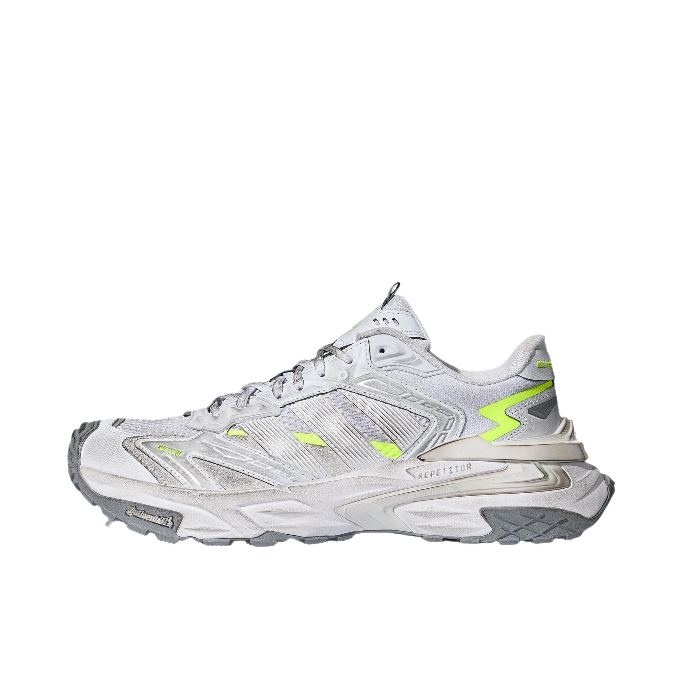 推荐商品：adidas XLG STORM EDGE 老爹鞋 回弹低帮厚底系带圆头做旧 符点灰/亮黄荧光