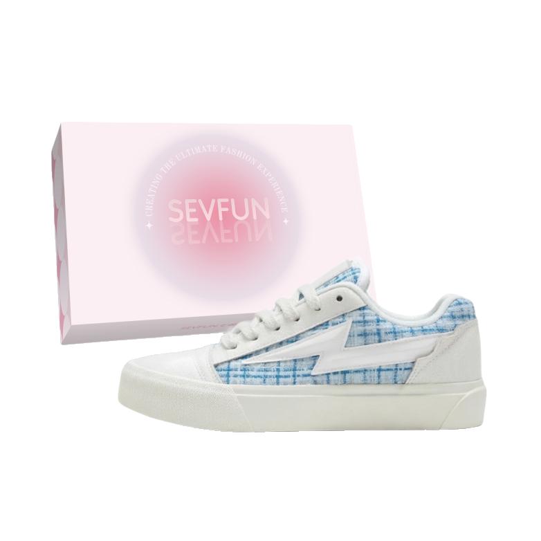 推荐商品：7 SEVFUN/七色纺 板鞋 情侣小众街头复古 QNLZH-B 礼盒款/升级版/灰色/蓝色