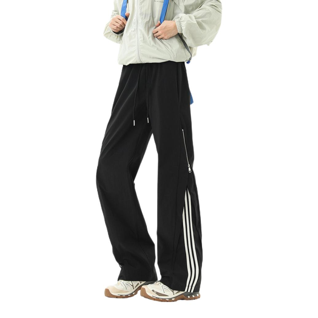 推荐商品：XUJIA/煦加 2026SS 条纹拼接中腰阔腿运动长裤 XJ-XXK073 黑