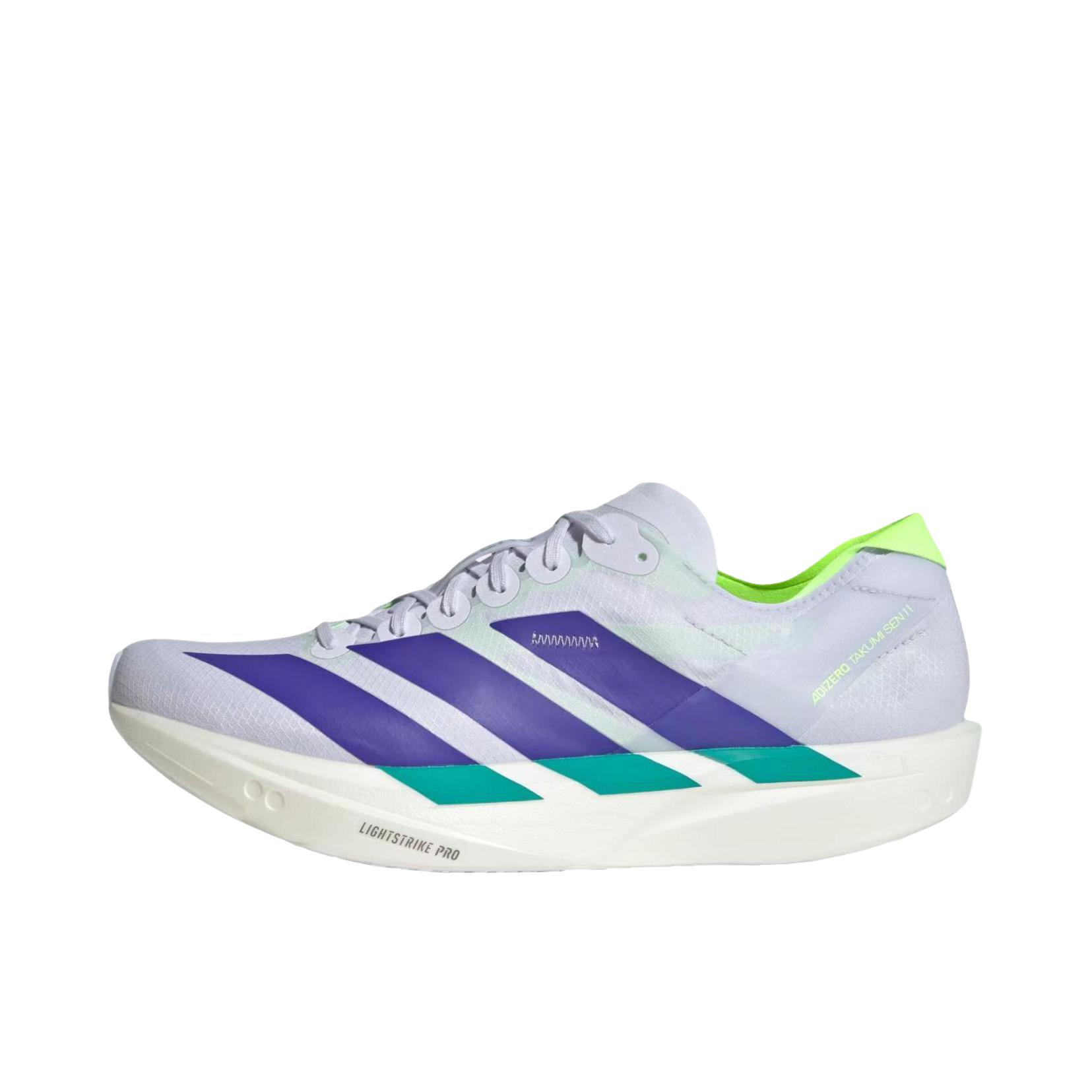 推荐商品：adidas ADIZERO TAKUMI SEN 11 跑鞋 LIGHTSTRIKE PRO科技玻纤柱专业竞速训练 马拉松贴合缓震 冰霜紫/太阳紫/装备绿