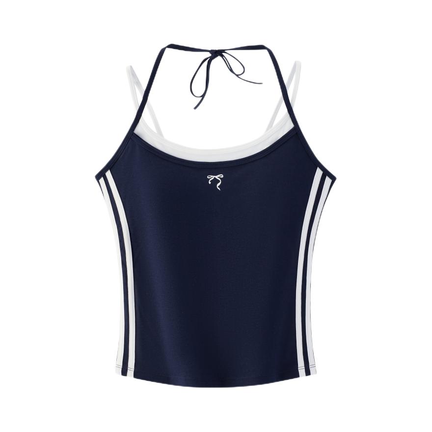 推荐商品：Semir/森马 2026SS 假两件挂脖带胸垫凉感吊带 女装 101326102006 藏青