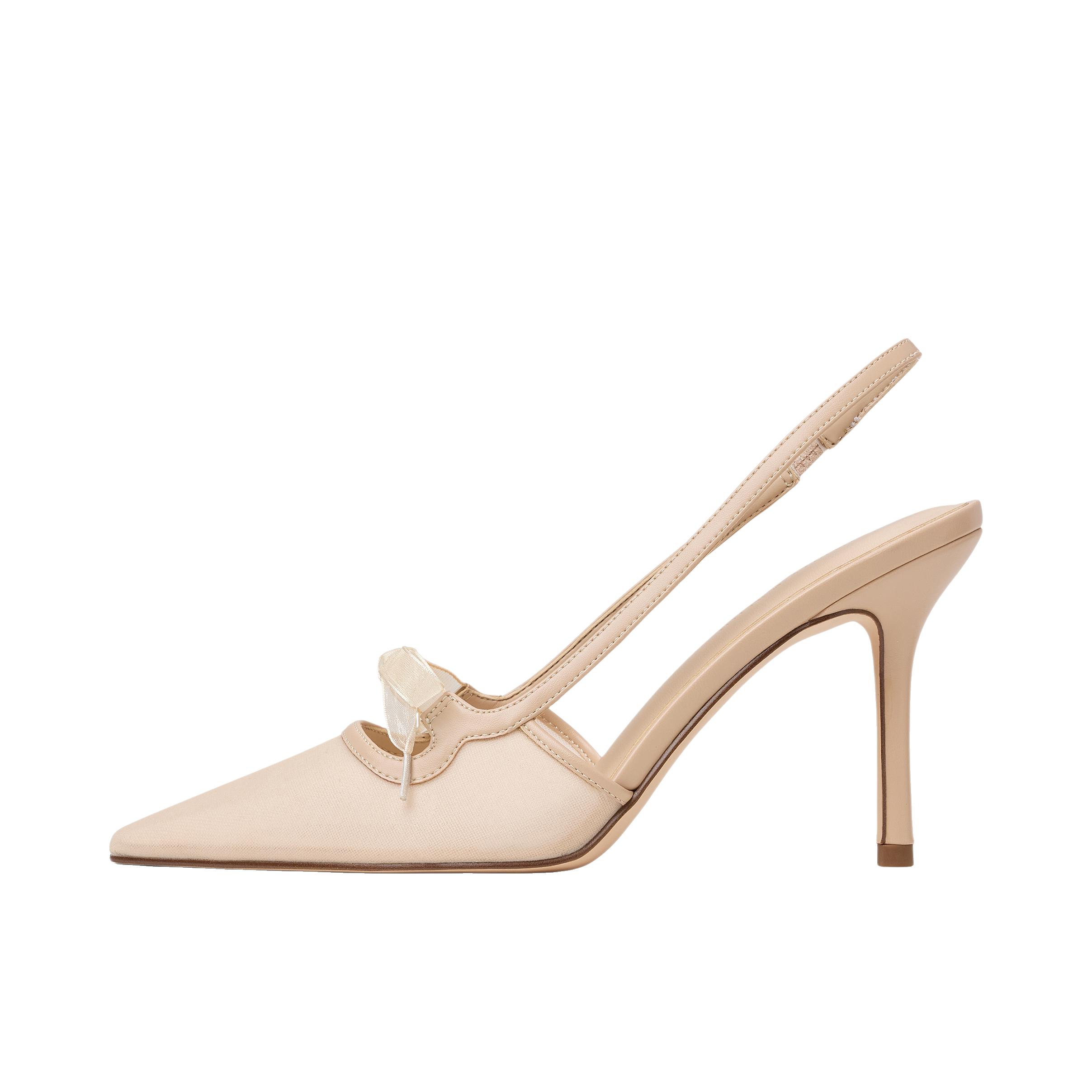 推荐商品：CHARLES&KEITH 织物 蝴蝶结 尖头缎面 一字带 高跟鞋 CK1-60361556 肉色