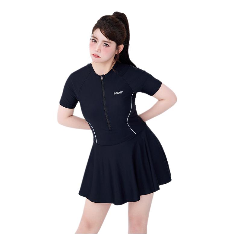 推荐商品：Agliondy 遮肉短袖连体泳衣 女装 AGL230138 黑