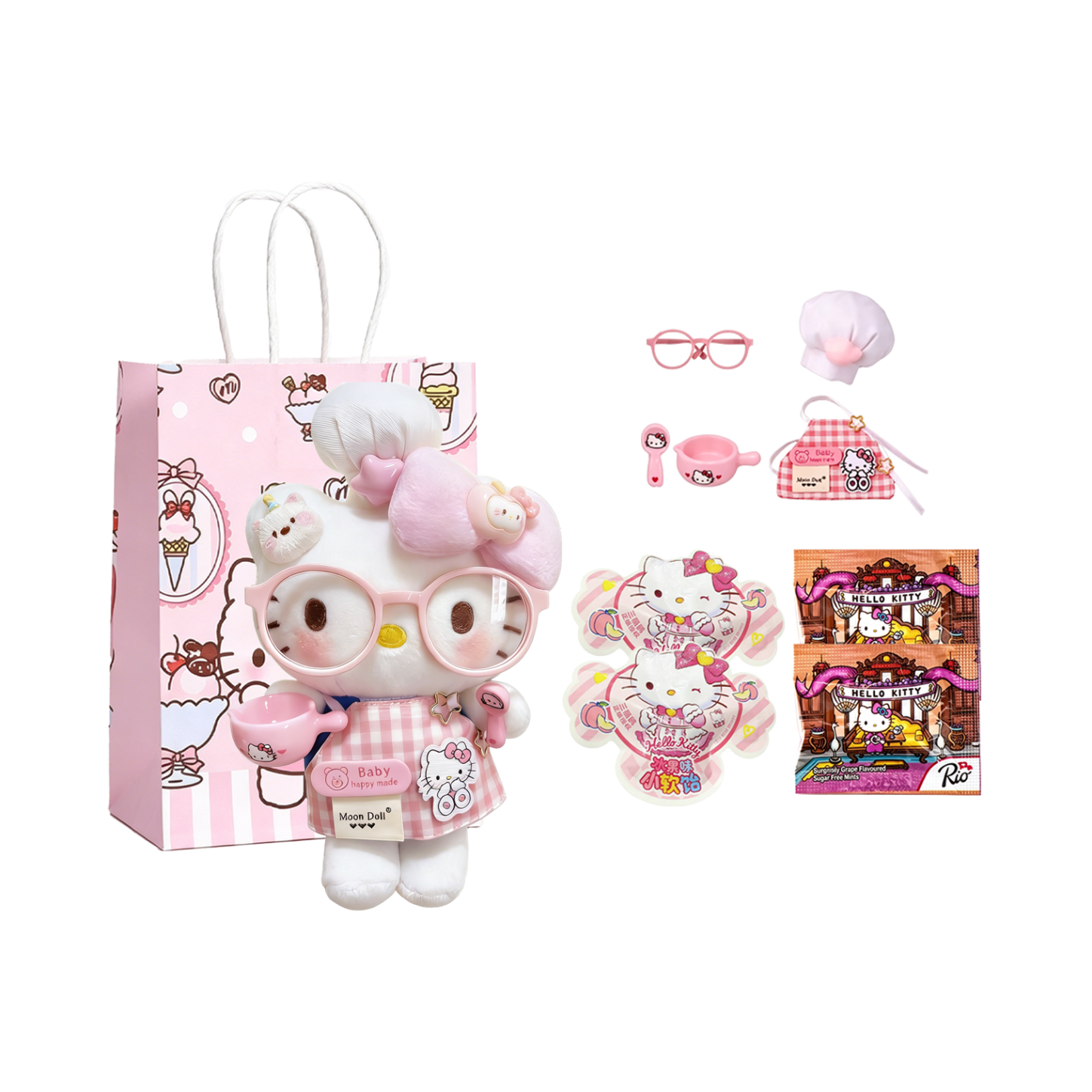 Sanrio/三丽鸥 HelloKitty联名款甜蜜贺礼系列 糖果礼盒+毛绒挂件 周边 粉色小厨师Kitty