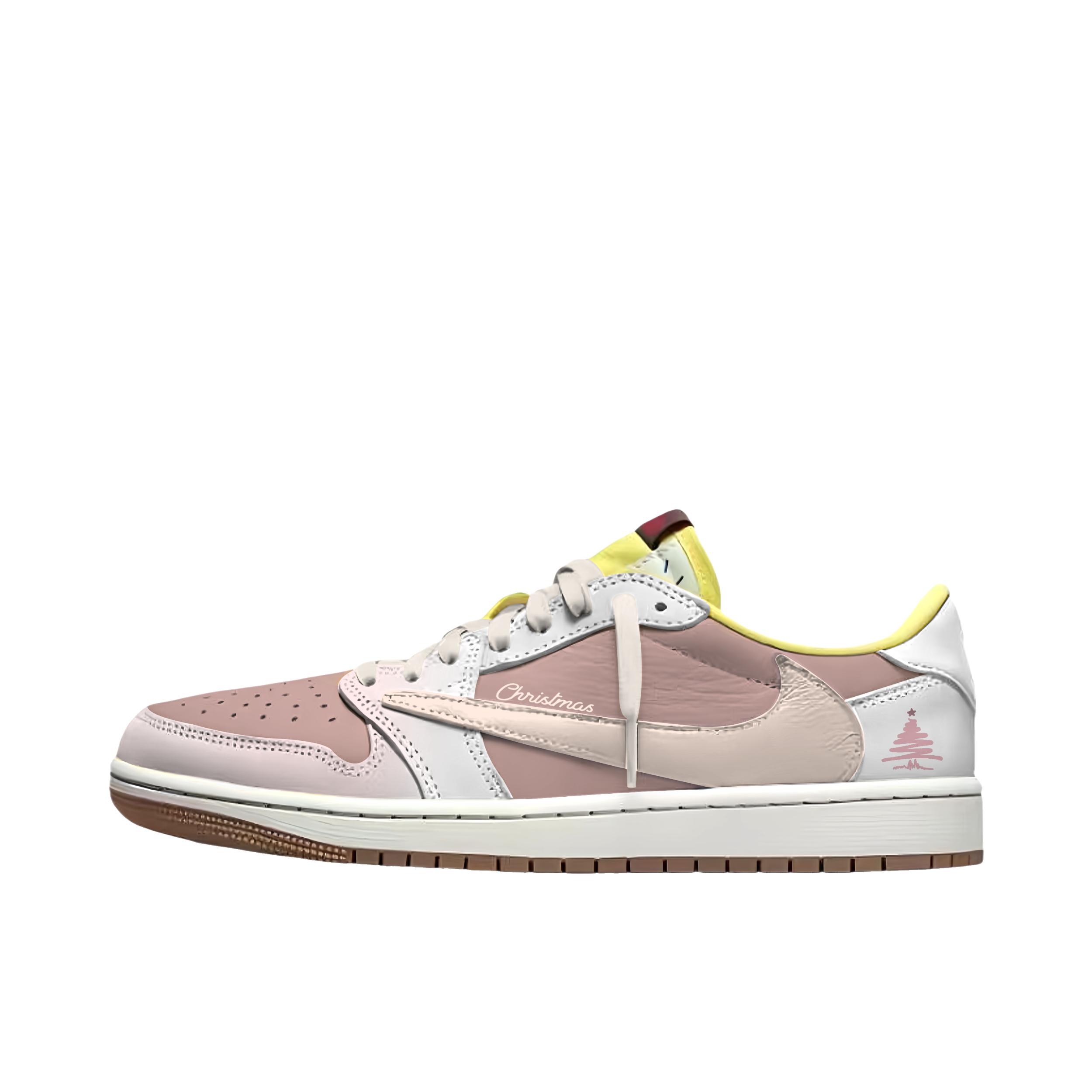 推荐商品：【定制球鞋】Air Jordan 1 减震 耐磨 透气 平跟 复古 潮流 简约 包裹性 防滑 轻便 支撑 增高 板鞋 Travis Scott联名款/粉绒雪禁倒钩